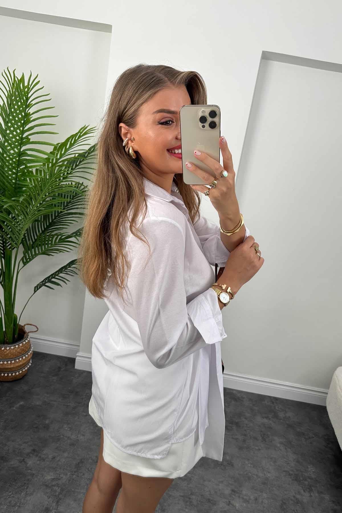 Mango Model Bağlamalı Tasarım Gömlek Beyaz 