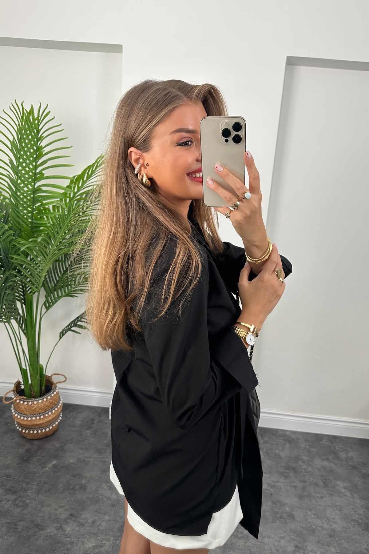 Mango Model Bağlamalı Tasarım Gömlek Siyah
