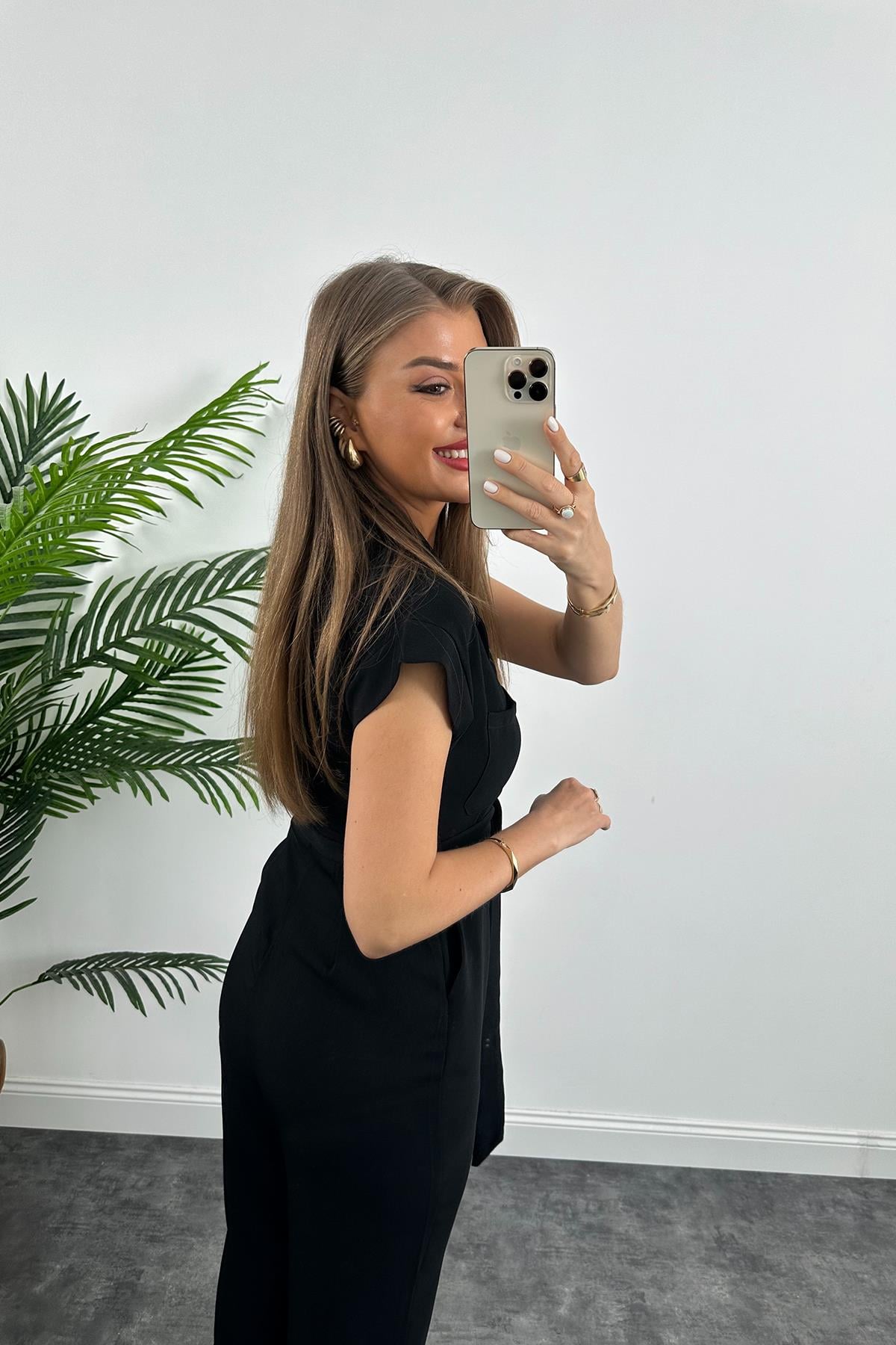 Marka Model Gold Düğmeli Palazzo Tulum