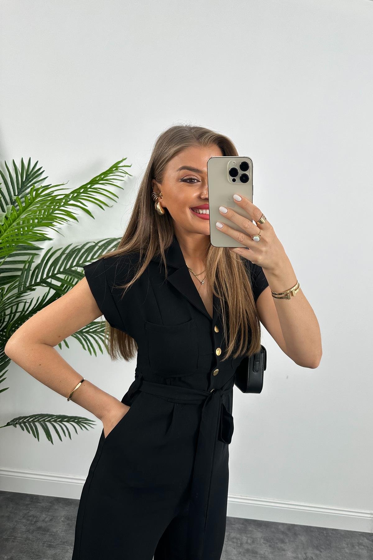 Marka Model Gold Düğmeli Palazzo Tulum
