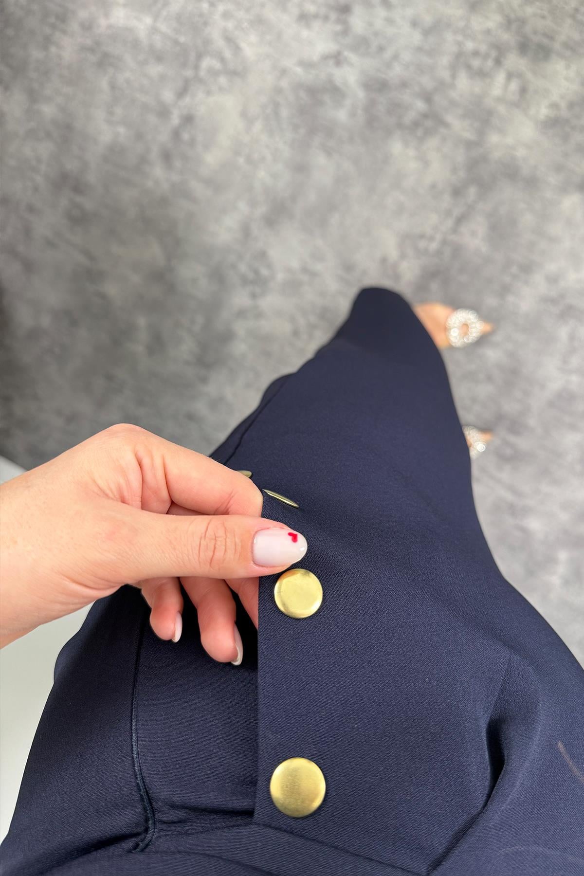 Marka Model Gold Düğmeli Yelek Pantolon Takım Lacivert