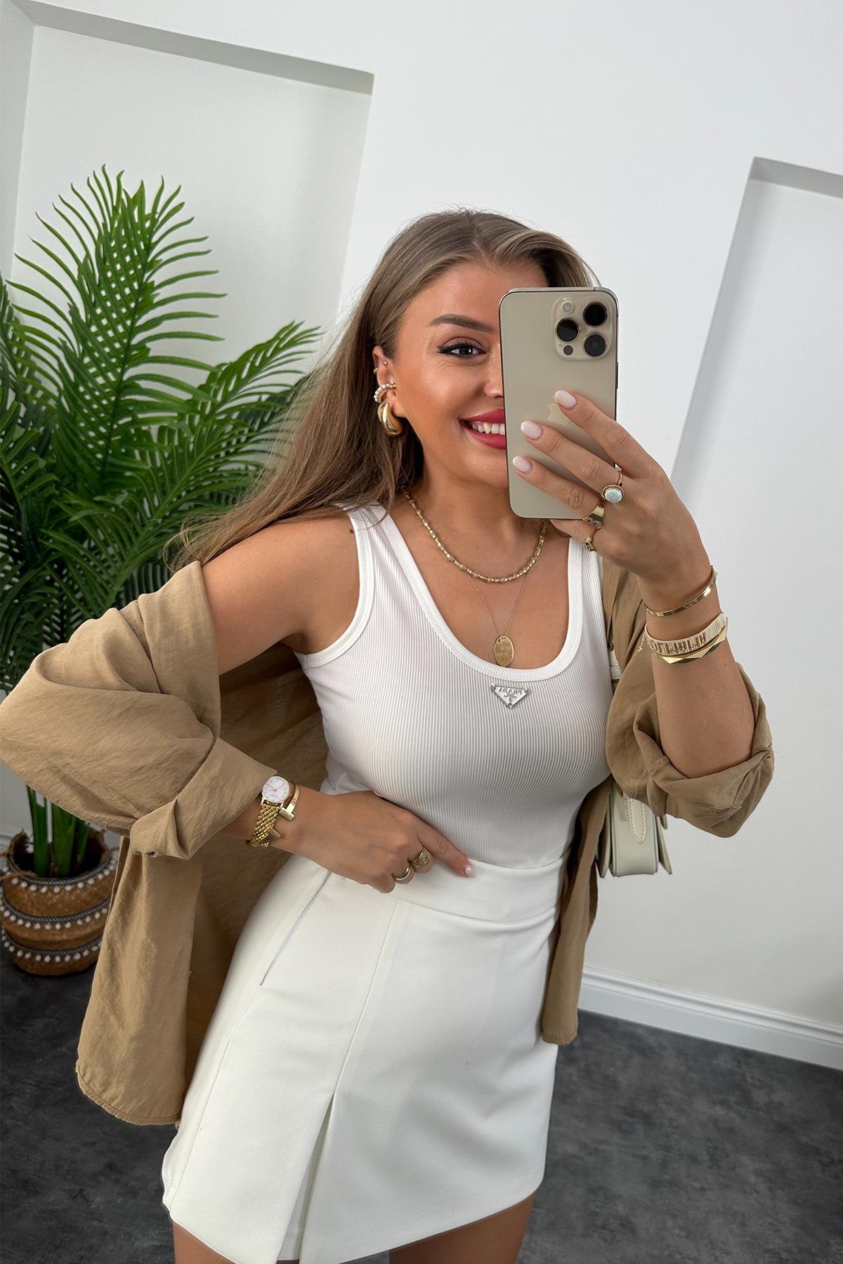 Marka Model Likralı Tam Boy Kaşkorse Atlet Beyaz