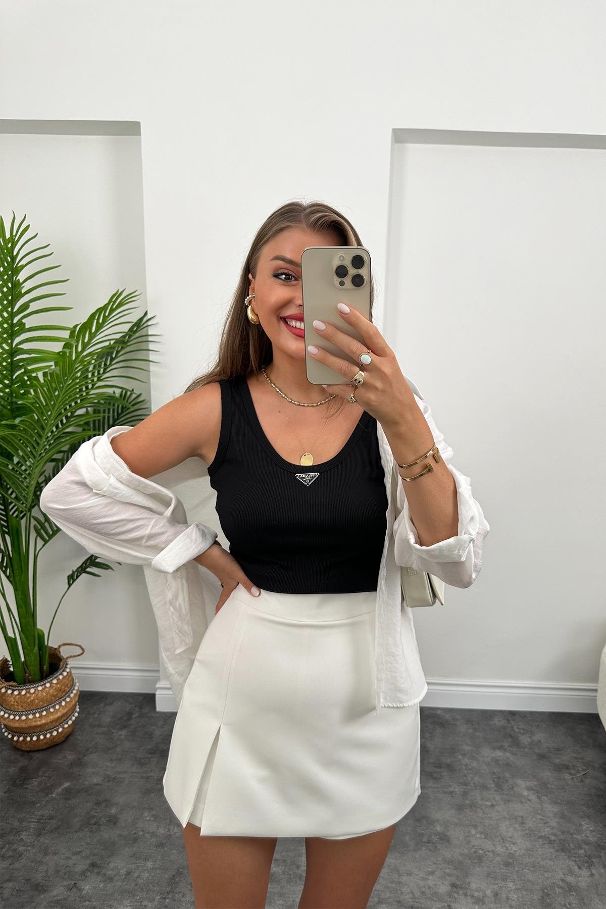 Marka Model Likralı Tam Boy Kaşkorse Atlet Siyah