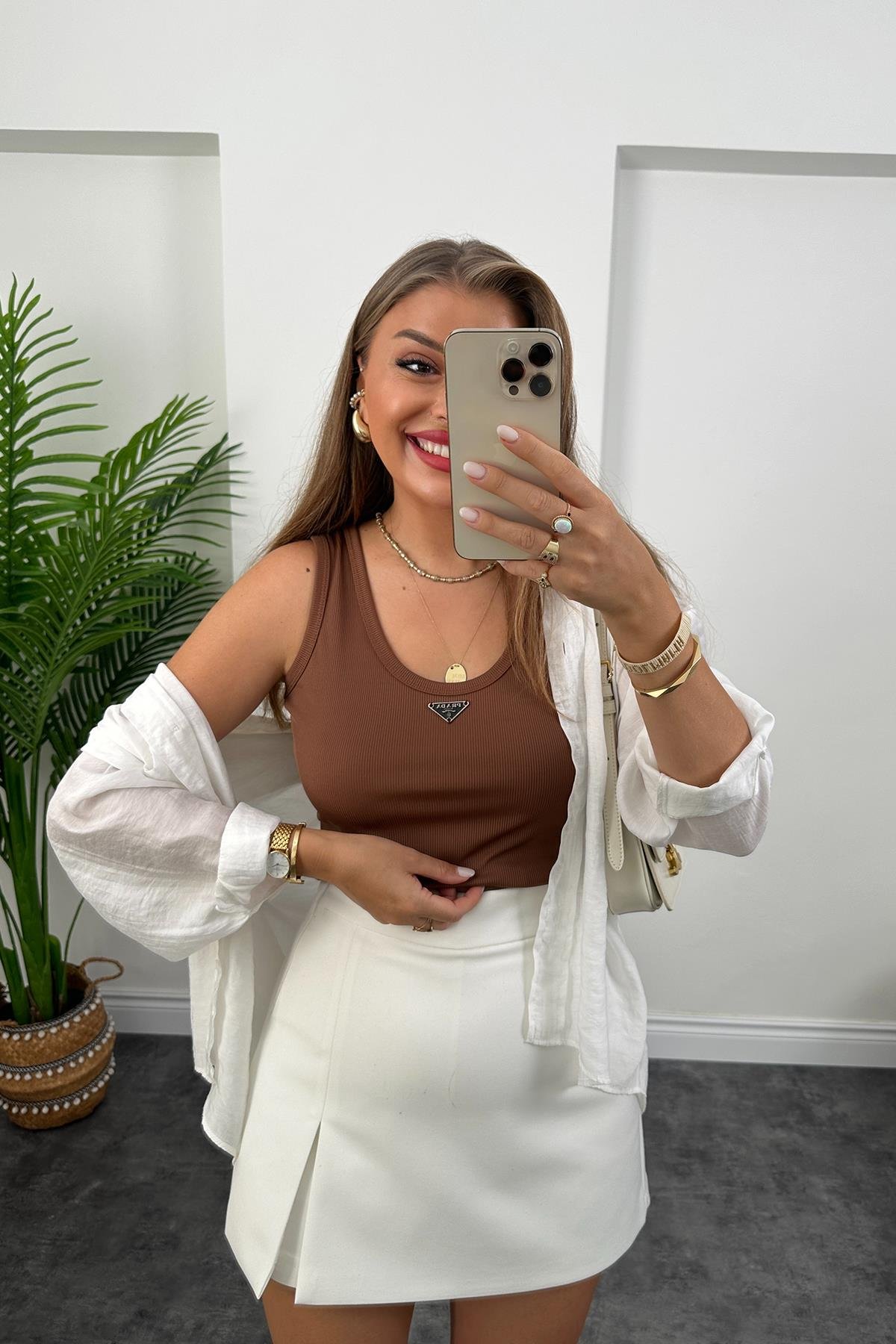 Marka Model Likralı Tam Boy Kaşkorse Atlet Kahverengi