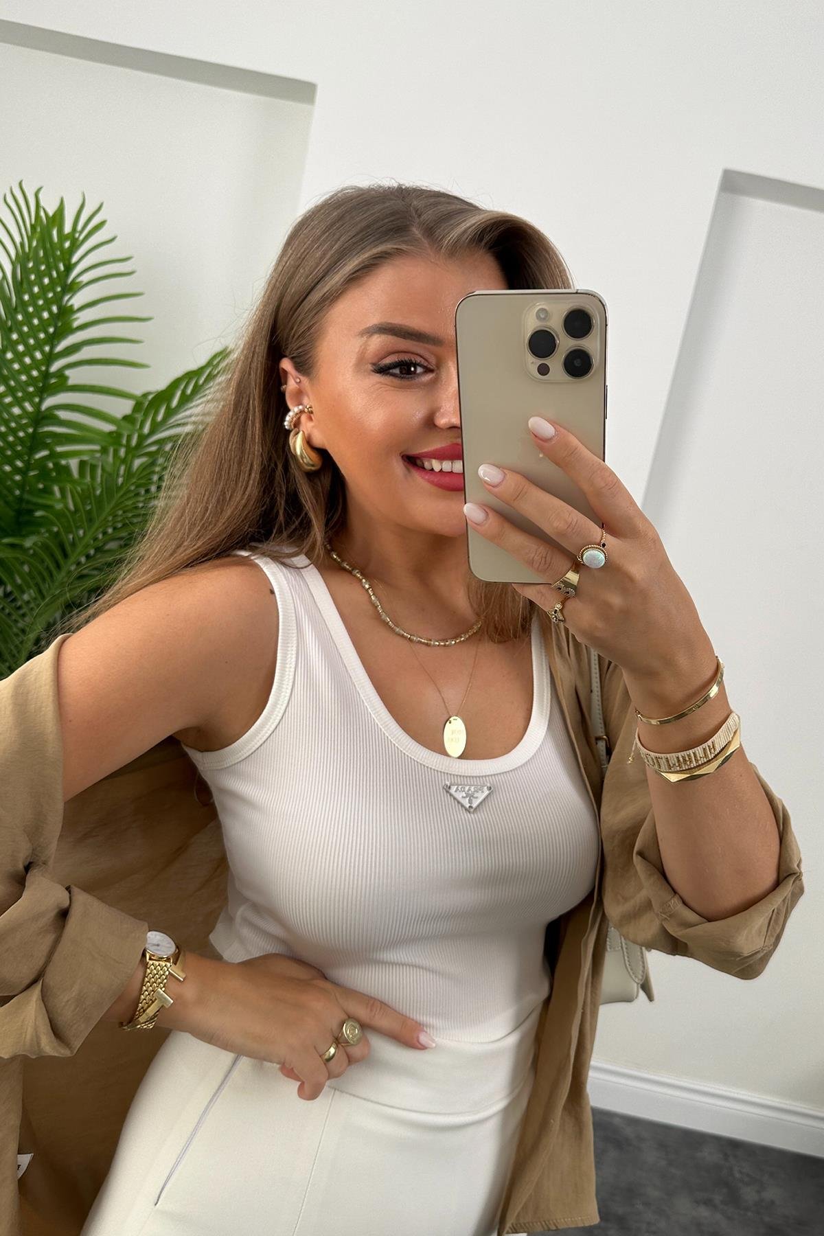 Marka Model Likralı Tam Boy Kaşkorse Atlet Beyaz