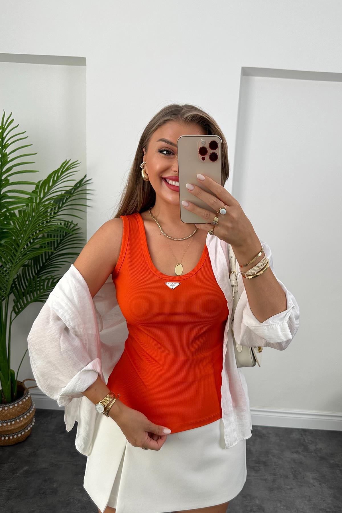 Marka Model Likralı Tam Boy Kaşkorse Atlet Oranj