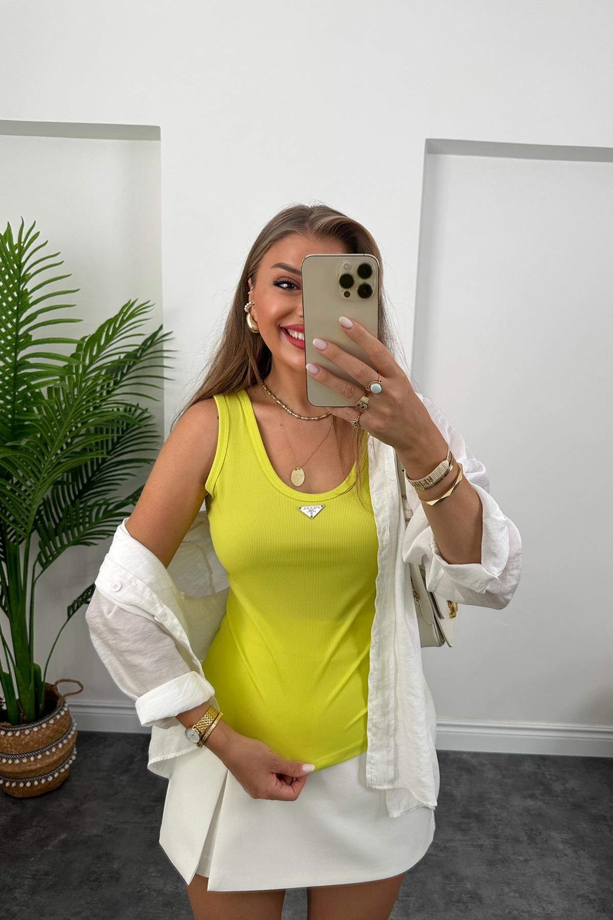 Marka Model Likralı Tam Boy Kaşkorse Atlet Neon Fıstık