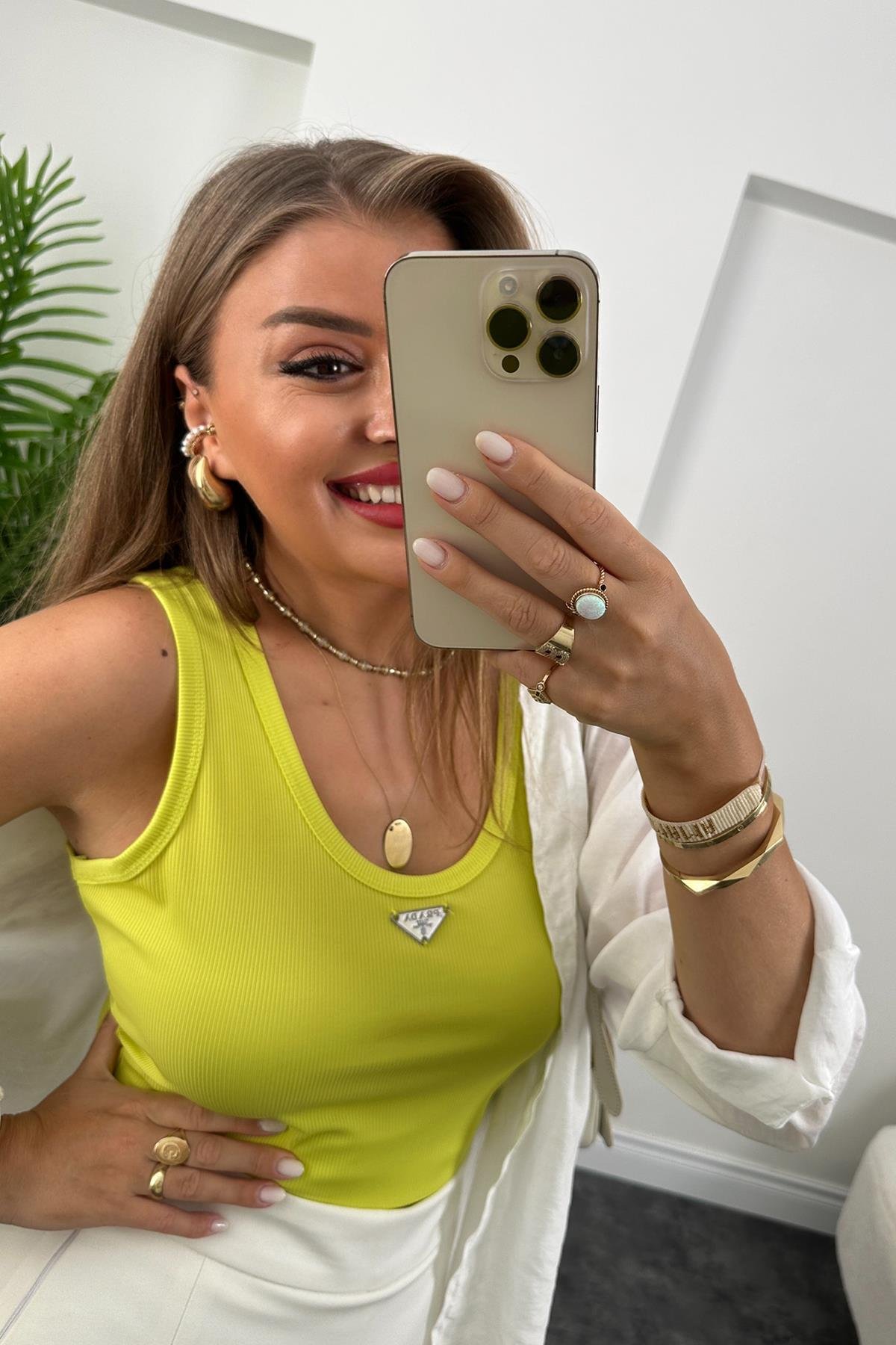 Marka Model Likralı Tam Boy Kaşkorse Atlet Neon Fıstık