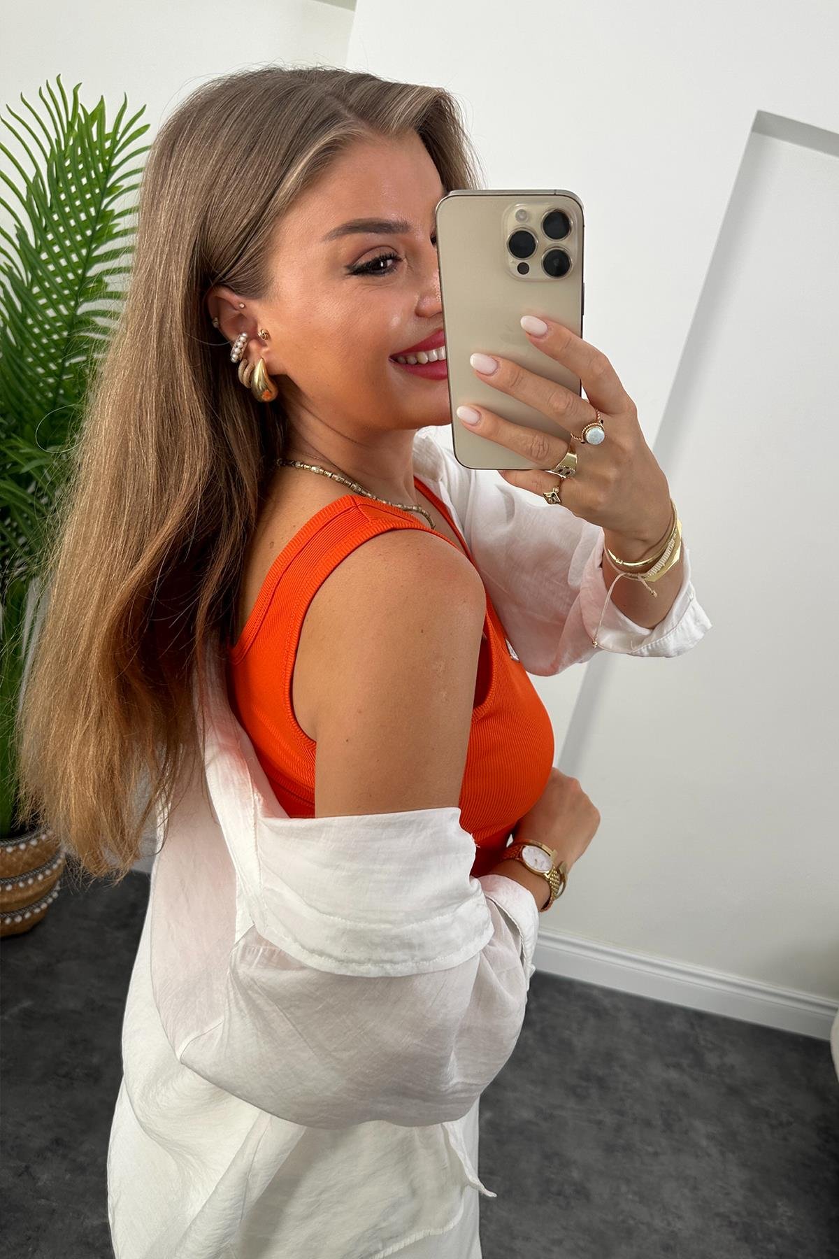 Marka Model Likralı Tam Boy Kaşkorse Atlet Oranj