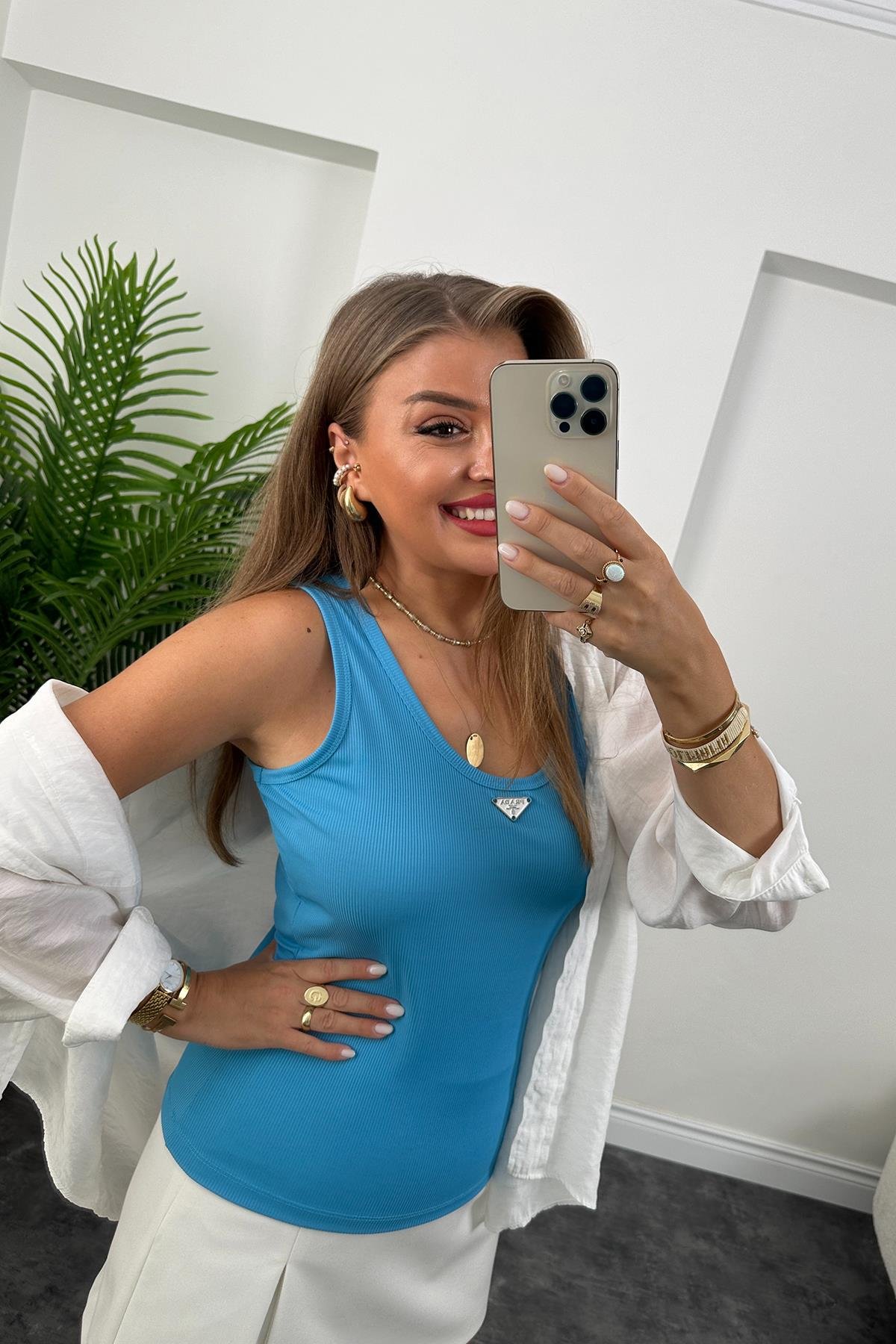 Marka Model Likralı Tam Boy Kaşkorse Atlet Bodrum Mavisi