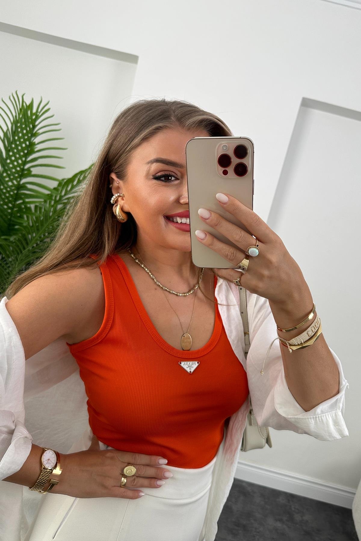 Marka Model Likralı Tam Boy Kaşkorse Atlet Oranj