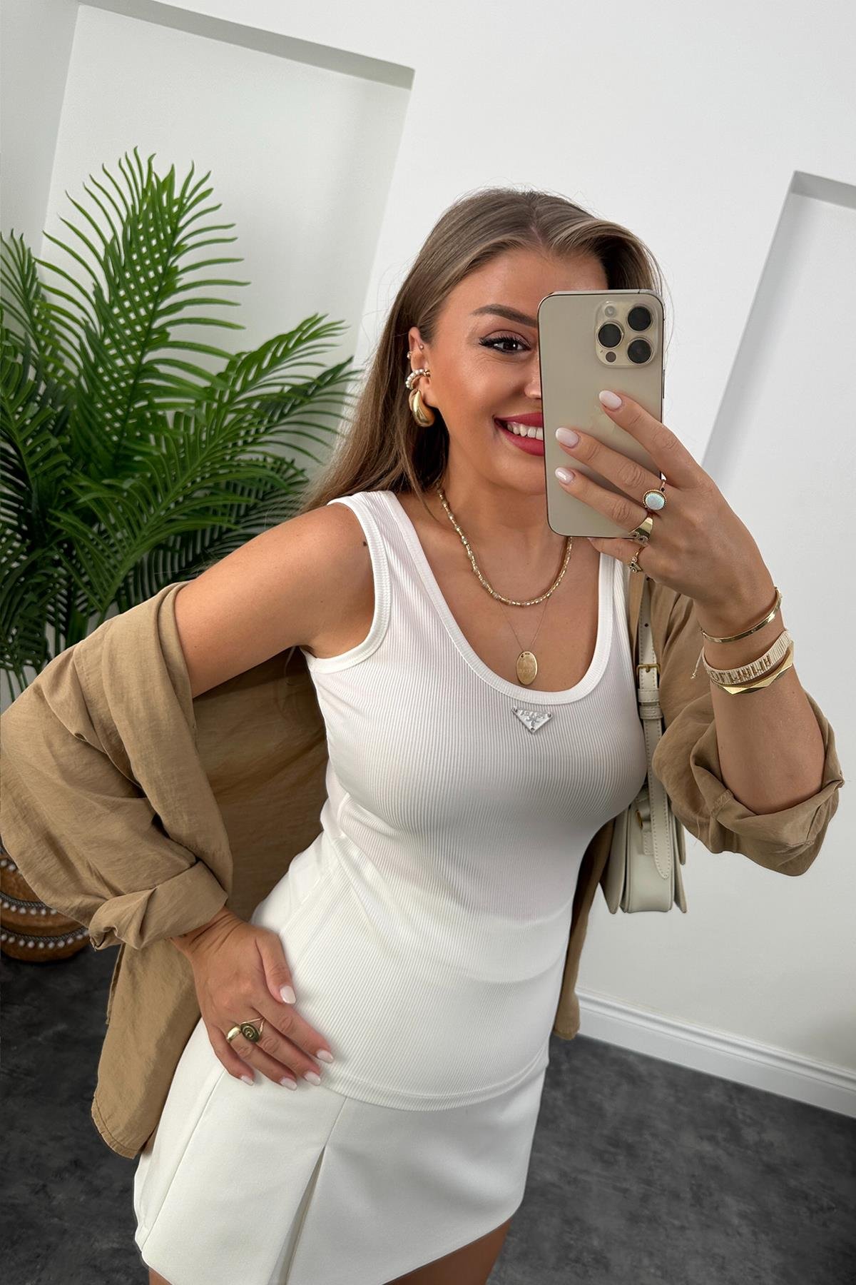 Marka Model Likralı Tam Boy Kaşkorse Atlet Beyaz