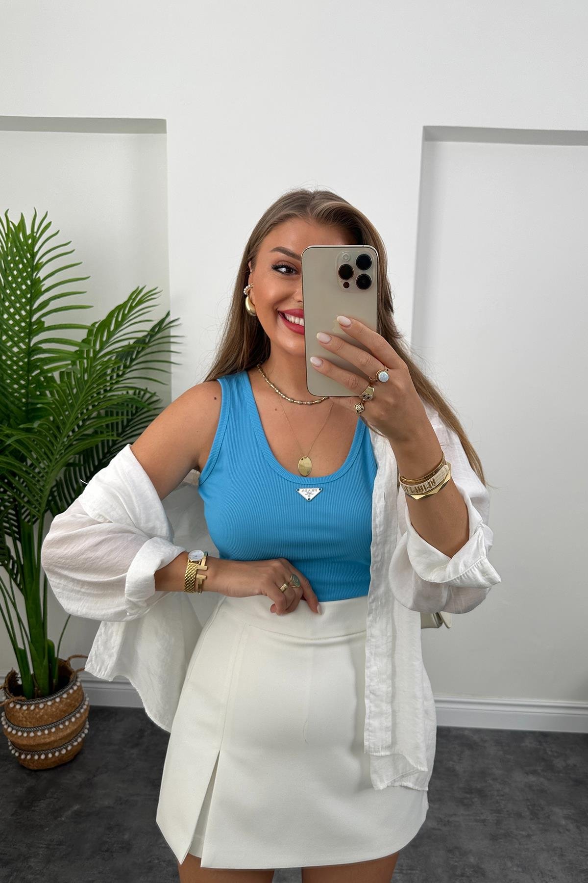 Marka Model Likralı Tam Boy Kaşkorse Atlet Bodrum Mavisi