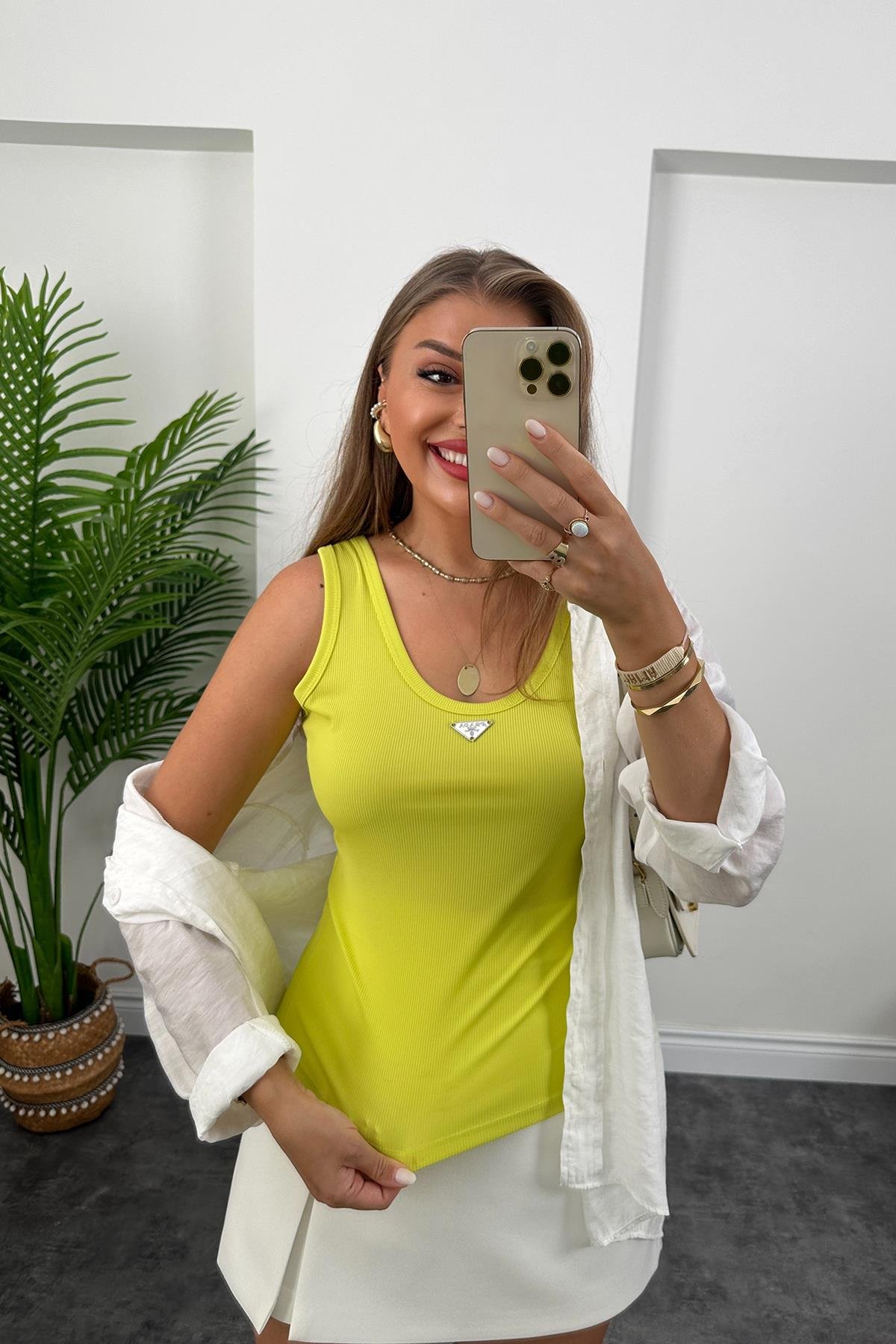 Marka Model Likralı Tam Boy Kaşkorse Atlet Neon Fıstık