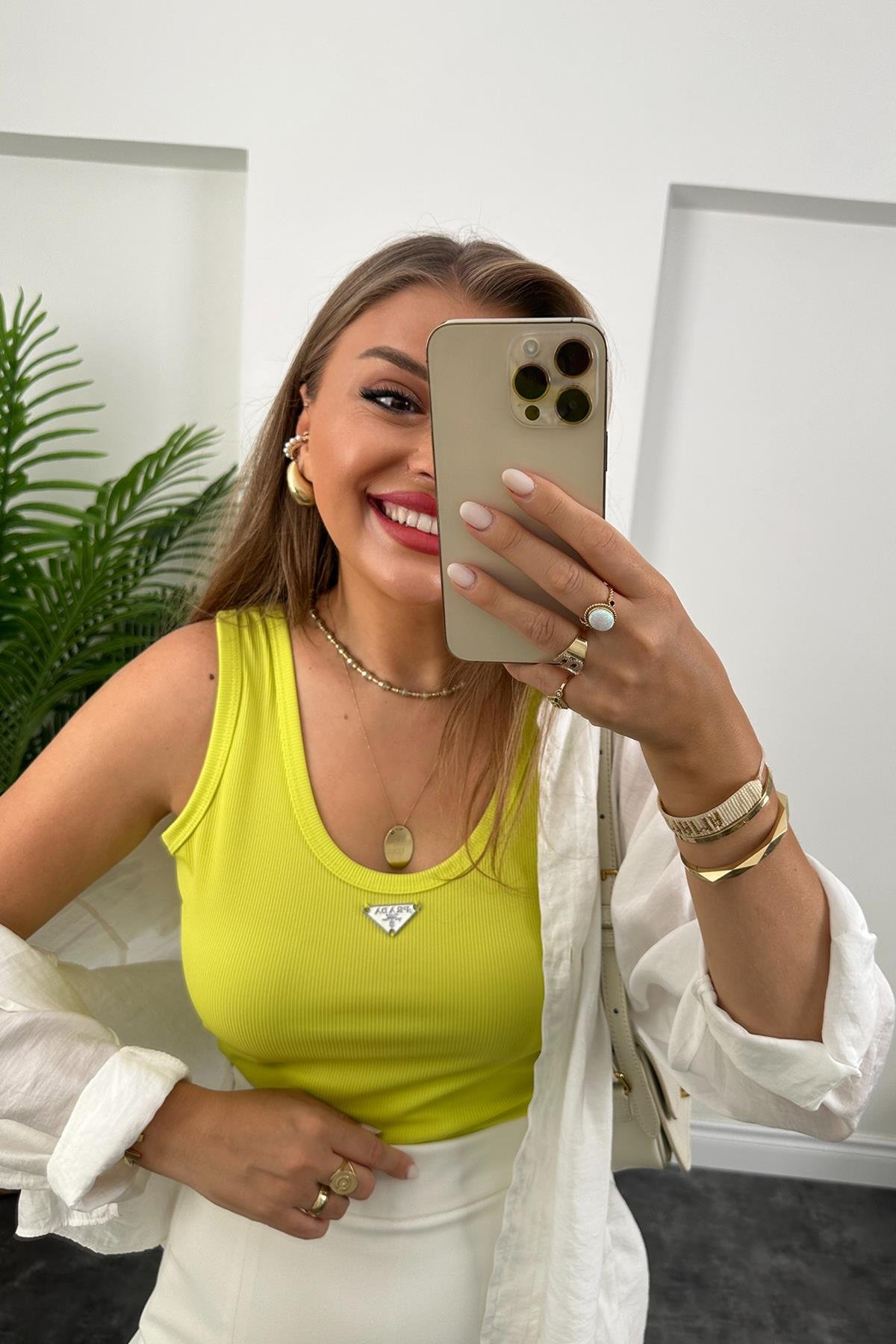 Marka Model Likralı Tam Boy Kaşkorse Atlet Neon Fıstık