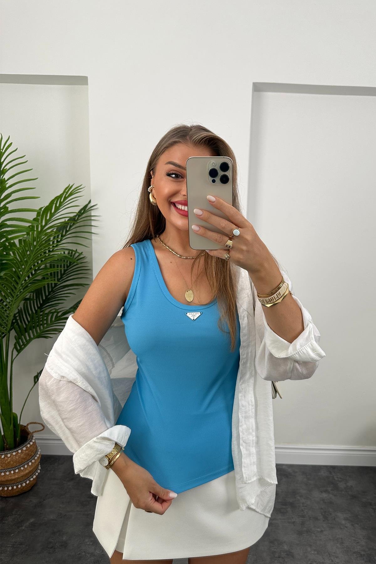 Marka Model Likralı Tam Boy Kaşkorse Atlet Bodrum Mavisi