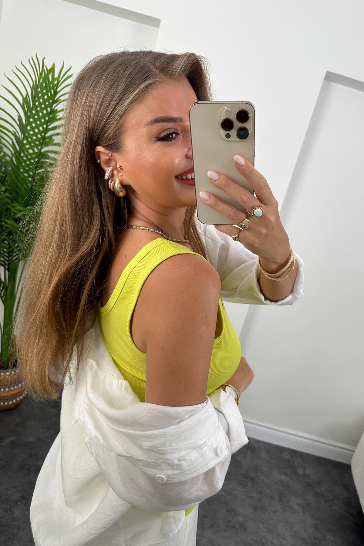 Marka Model Likralı Tam Boy Kaşkorse Atlet Neon Fıstık