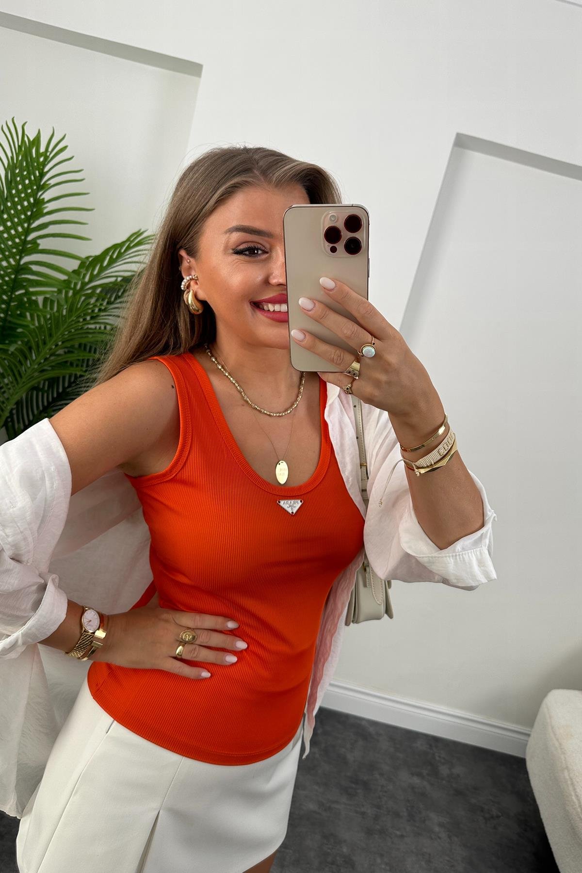 Marka Model Likralı Tam Boy Kaşkorse Atlet Oranj