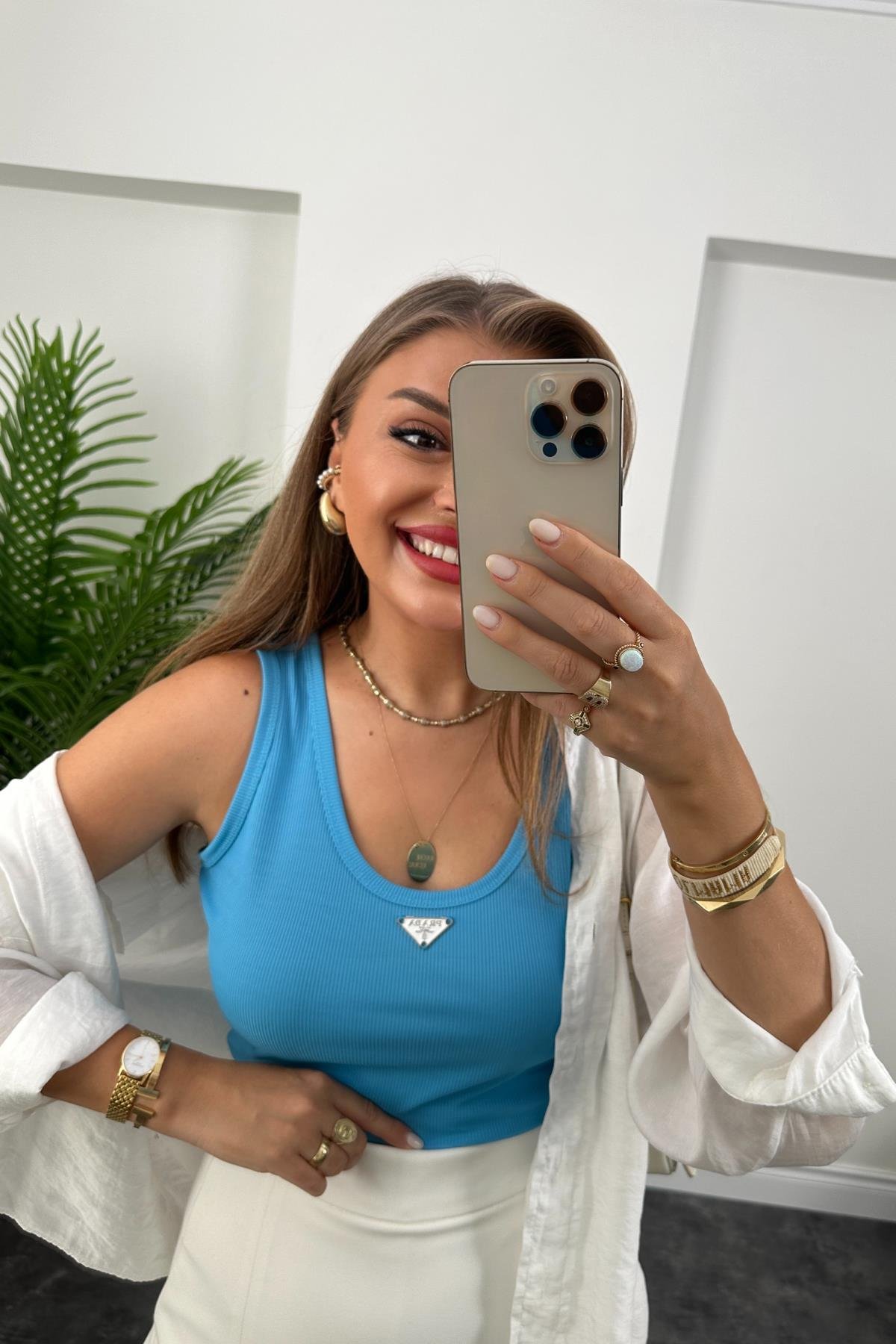 Marka Model Likralı Tam Boy Kaşkorse Atlet Bodrum Mavisi