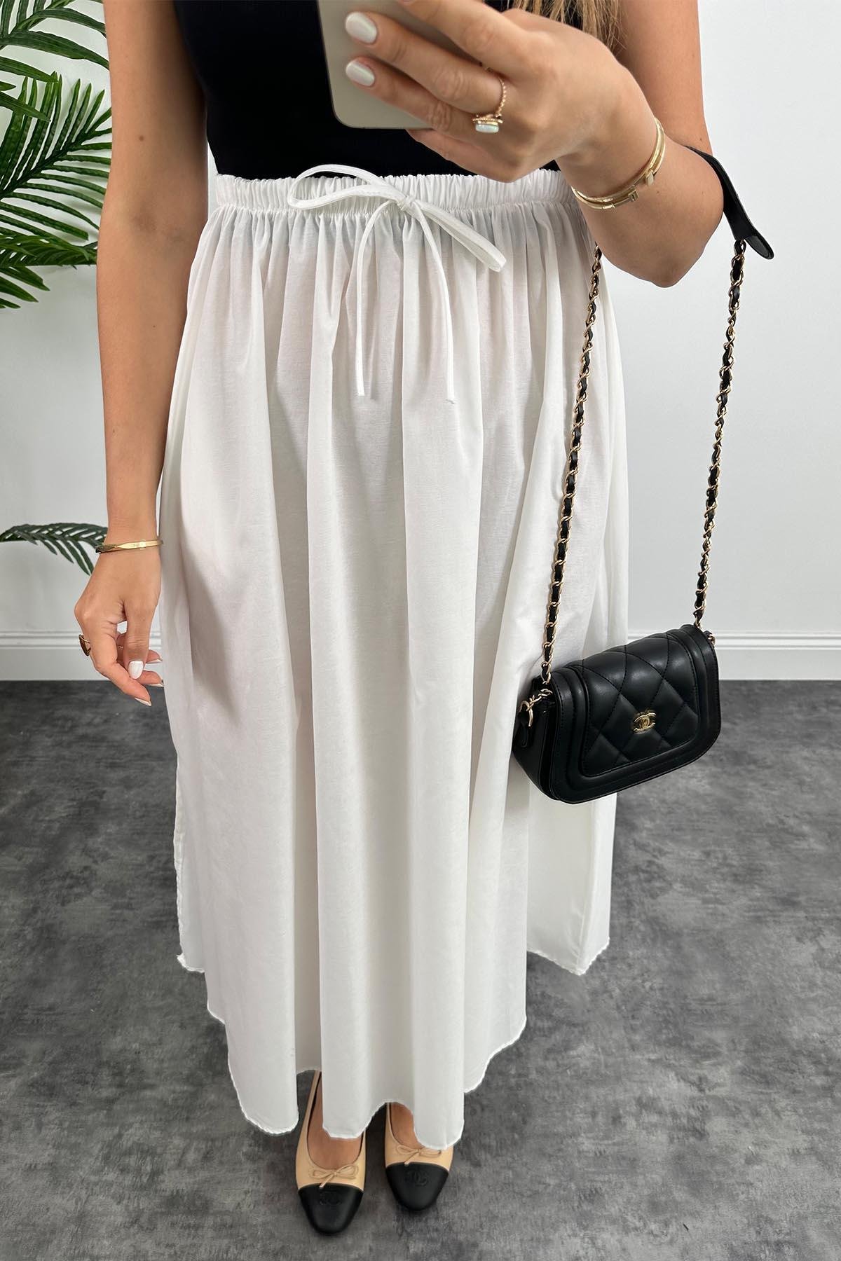 Marka Model maxi Boy Beli Lastikli Basic Poplin Etek Beyaz