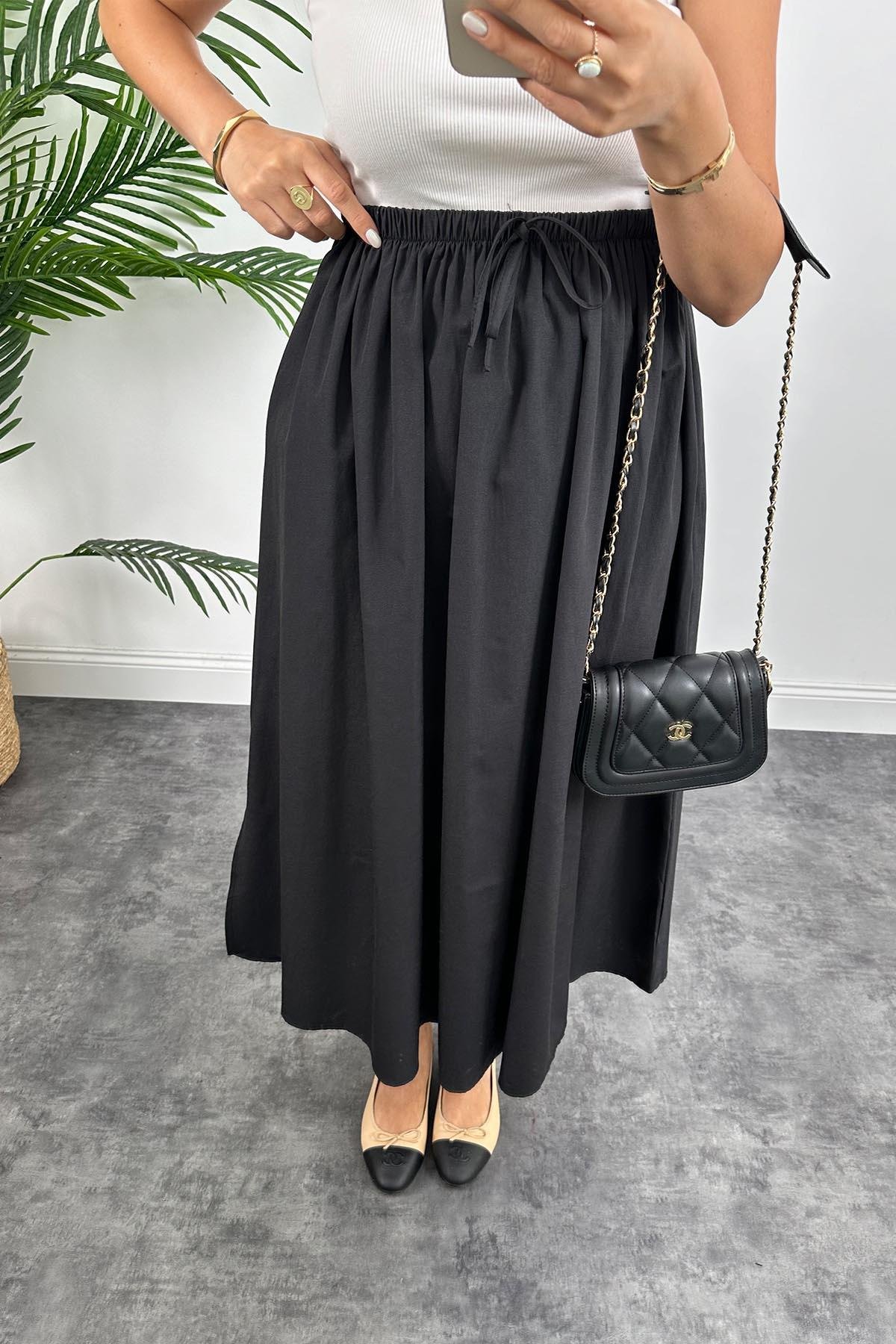 Marka Model maxi Boy Beli Lastikli Basic Poplin Etek Siyah