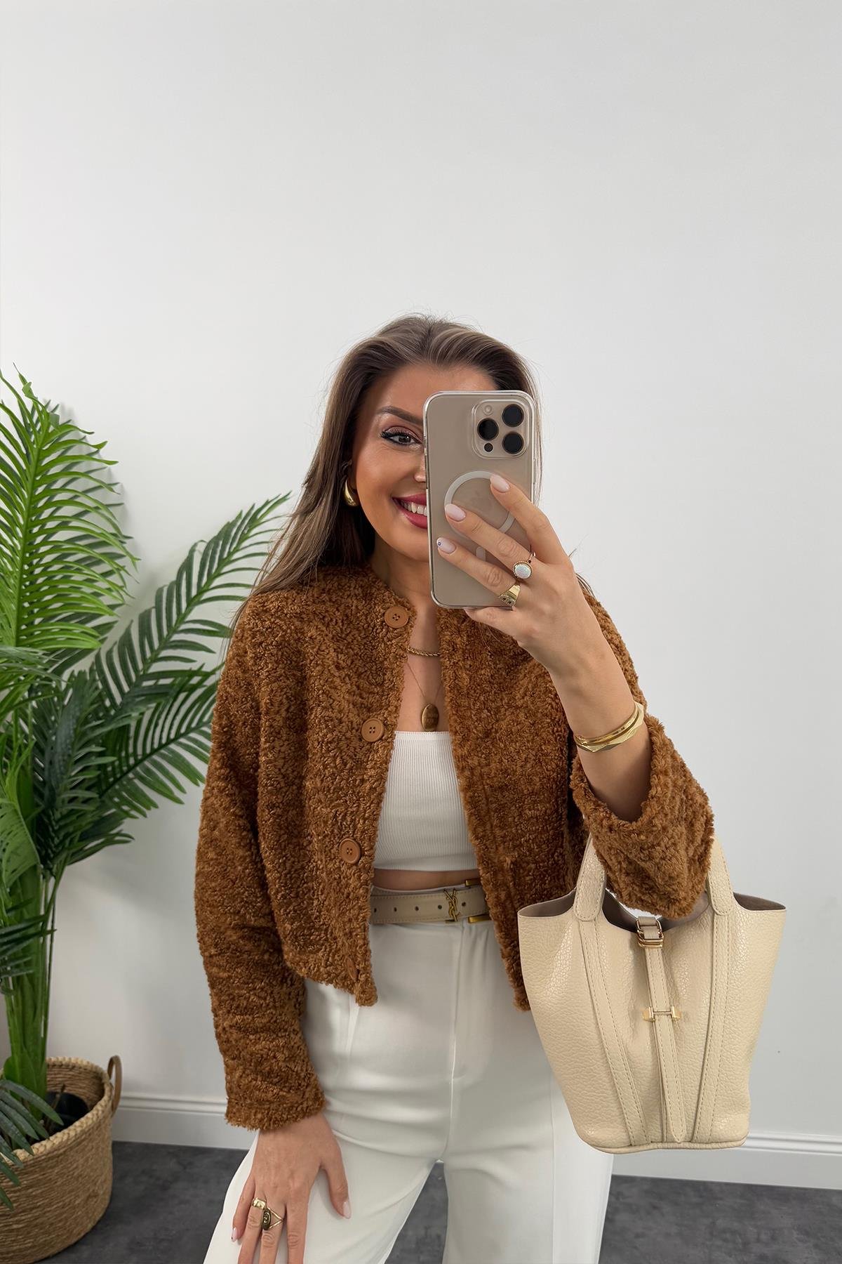 Marka Model Teddy Buklet Hırka Taba