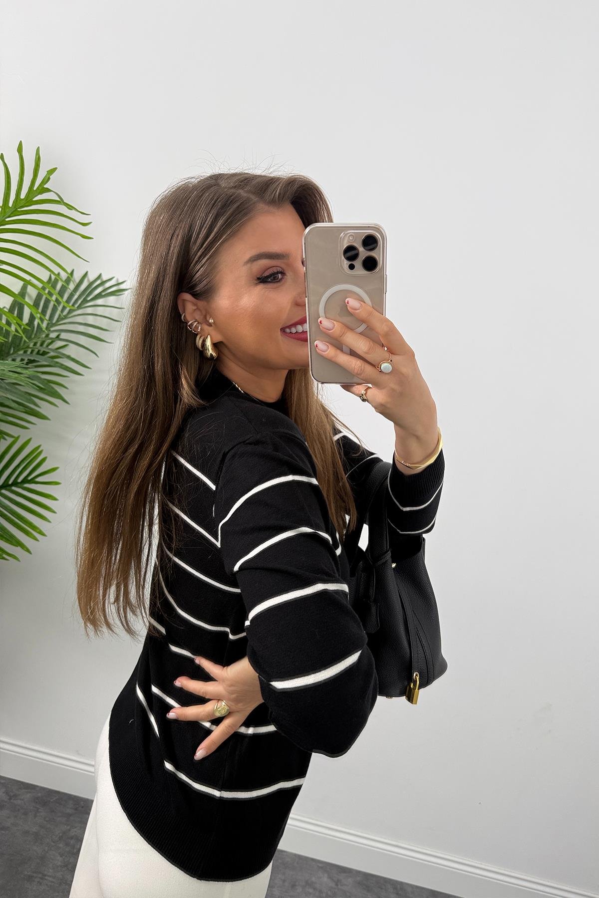 Massi Model 1. Sınıf Kalite Kaşmir Dokulu Marin Triko Siyah