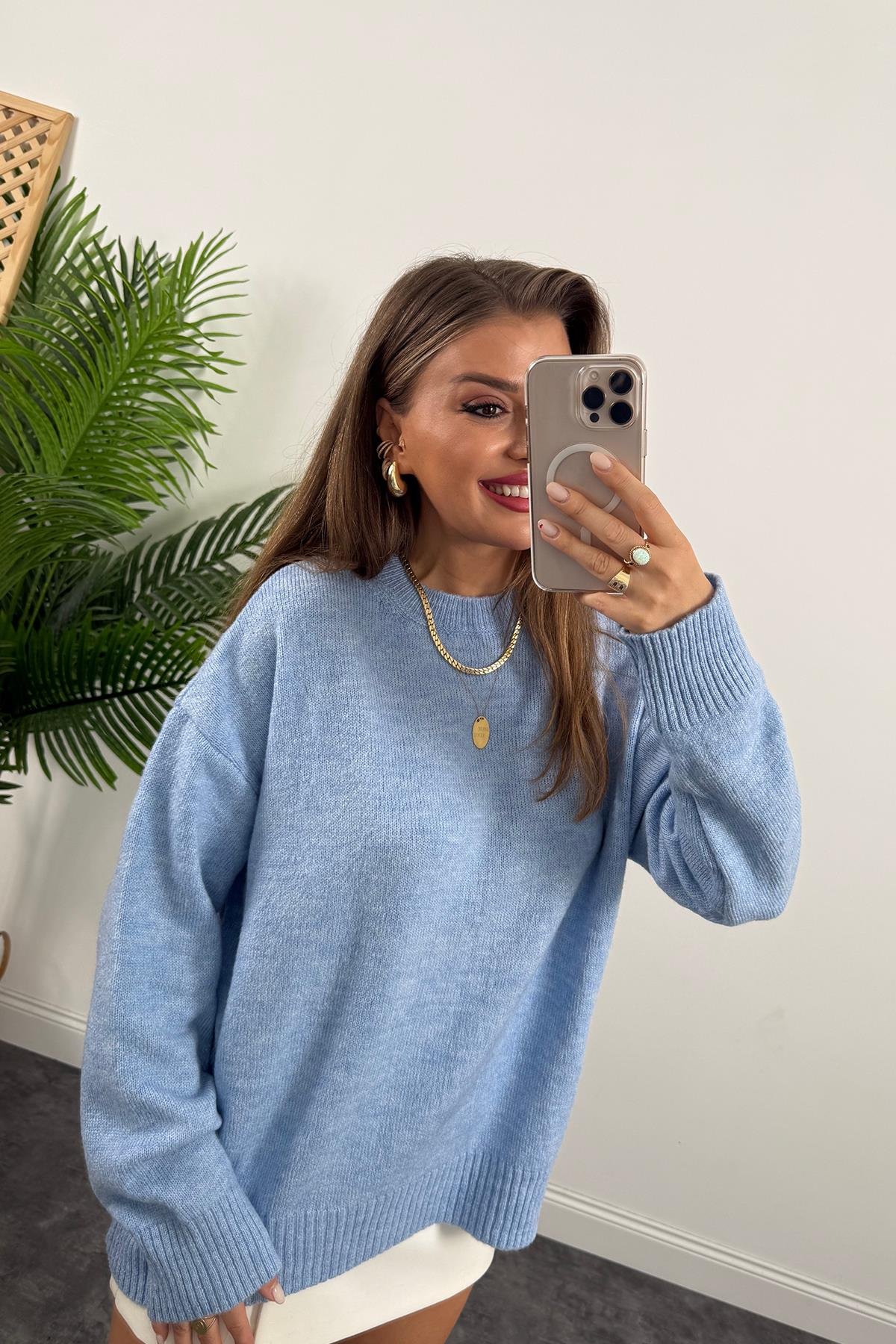 Massi Model Bisiklet Yaka Basic Yumoş Kazak Tatlı Mavi