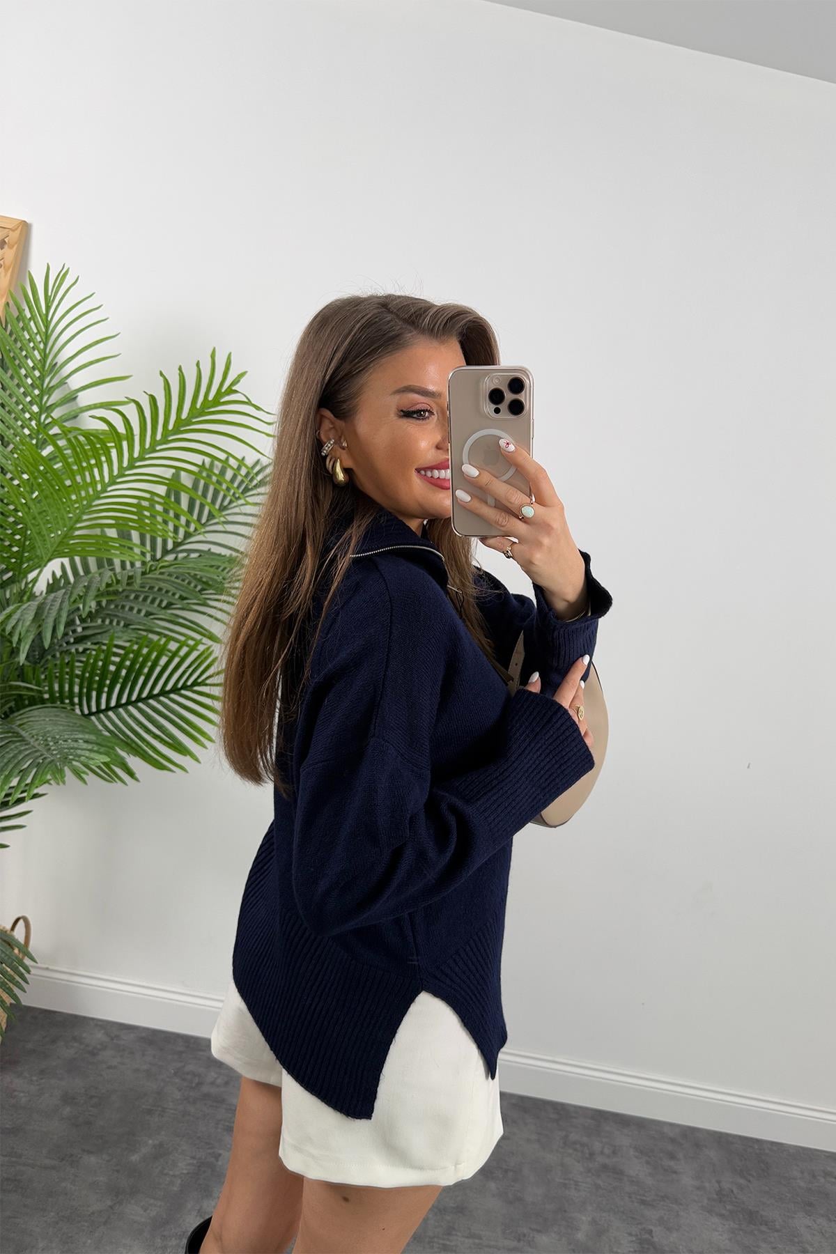 Massi Model Fermuarlı Basic Kazak Lacivert