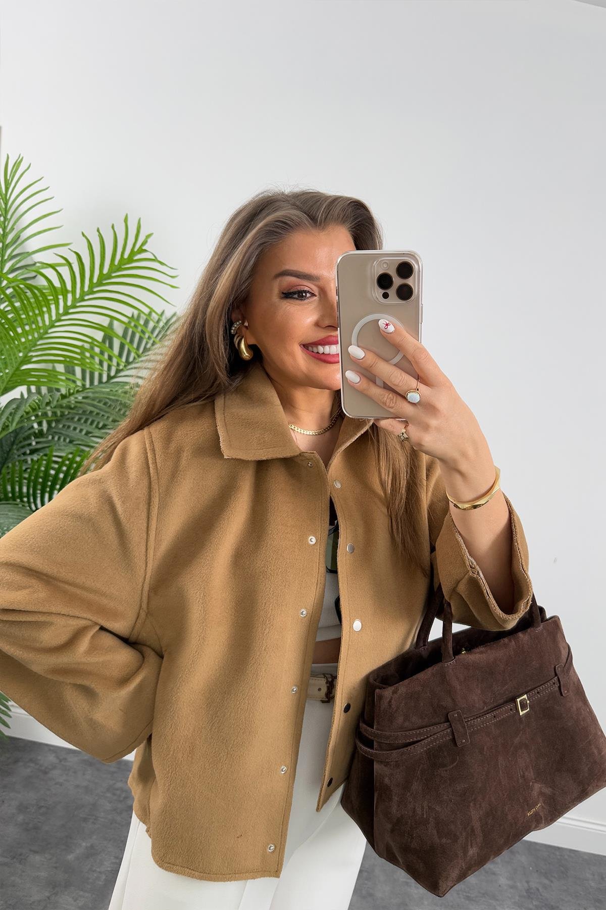 Massi Model İpek Kaşe Basic Mont Camel