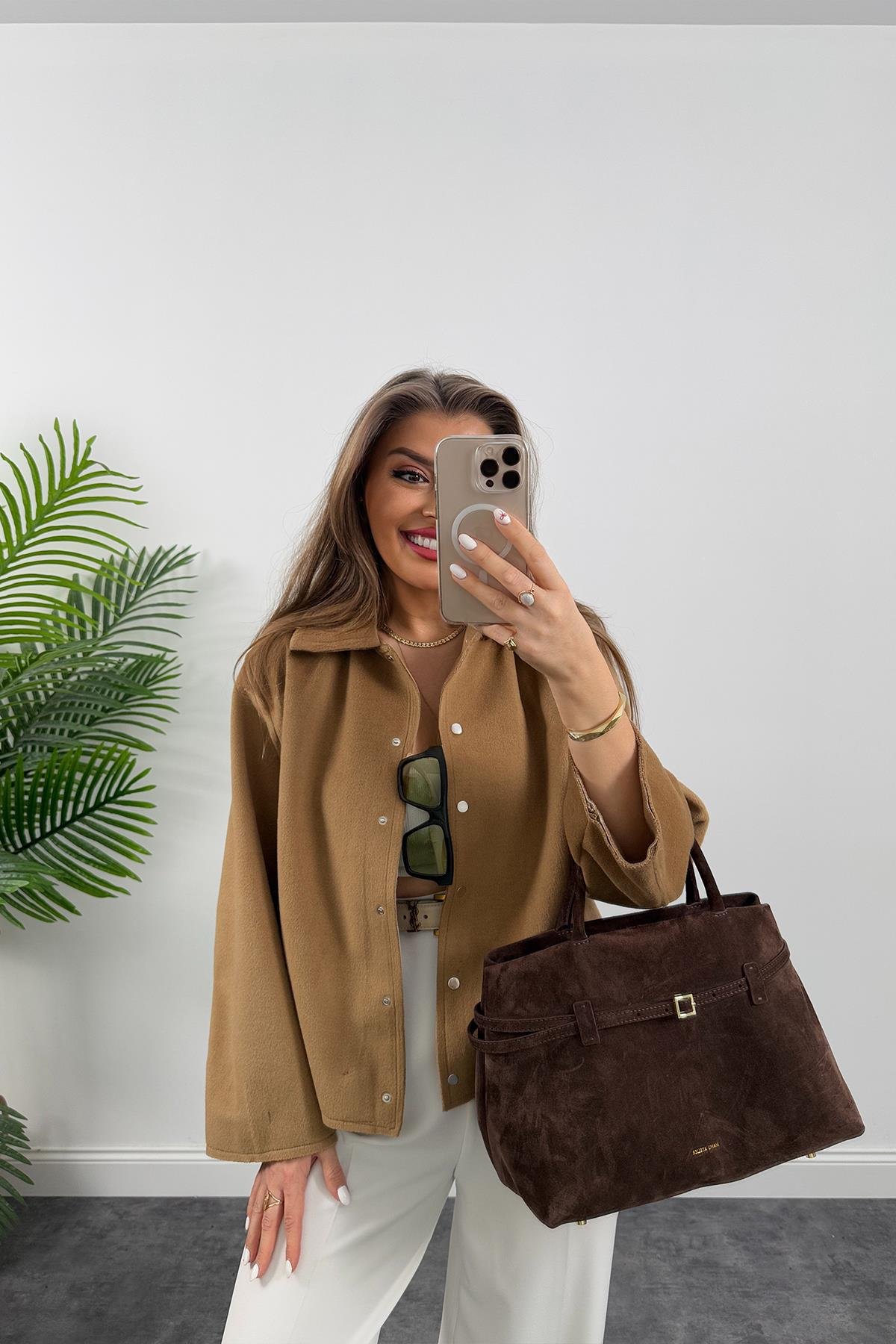 Massi Model İpek Kaşe Basic Mont Camel