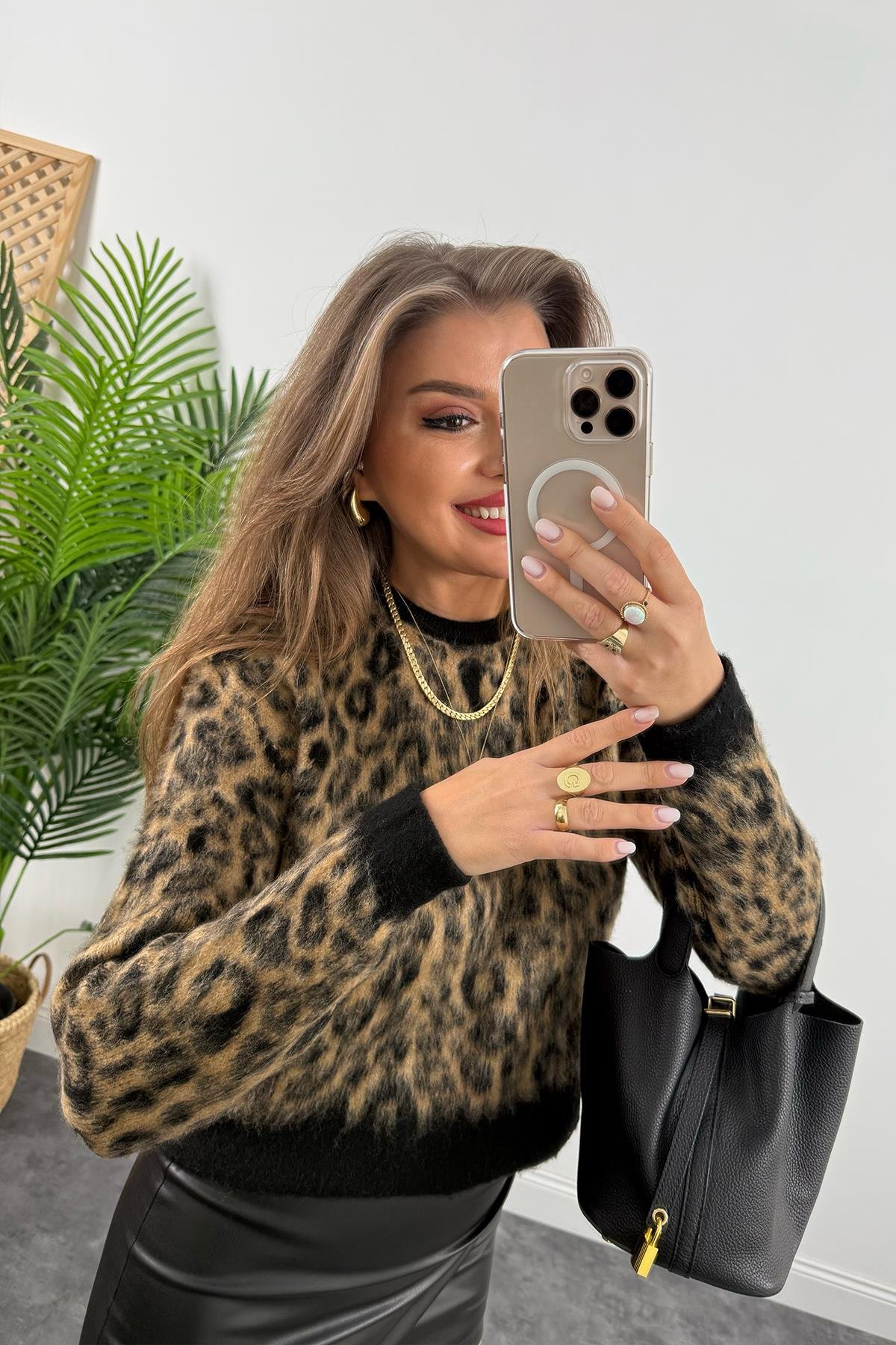 Massi Model Kaşmir Dokulu Yumoş Leopar Kazak
