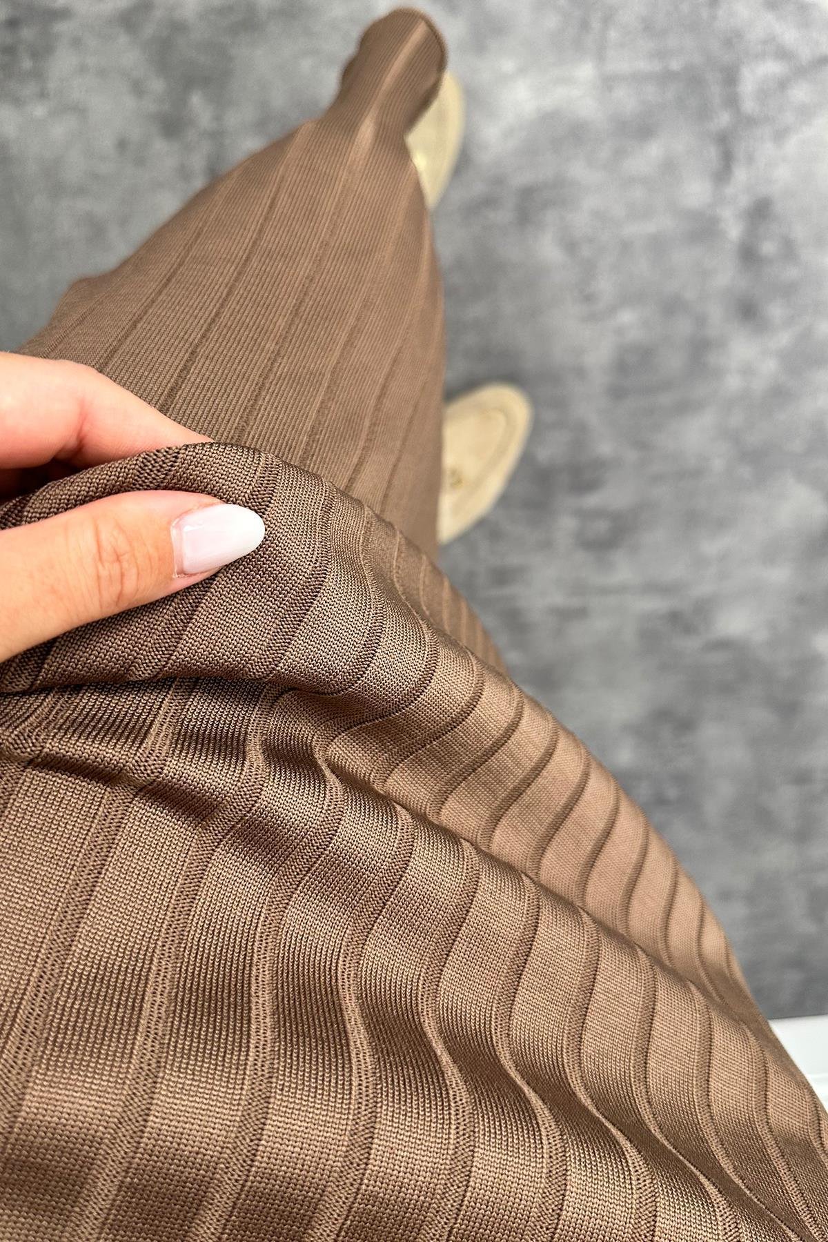 Massi Model Lüx Kalite Merserize Triko Elbise Kahverengi