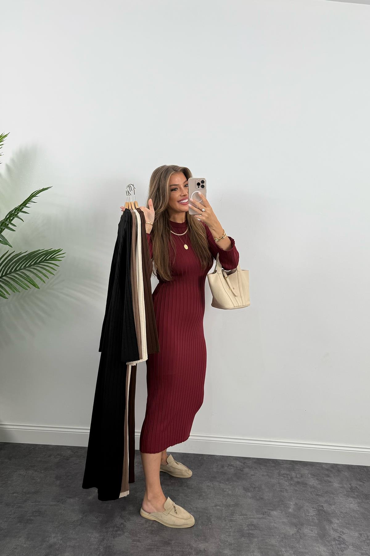 Massi Model Lüx Kalite Merserize Triko Elbise Acı Kahve