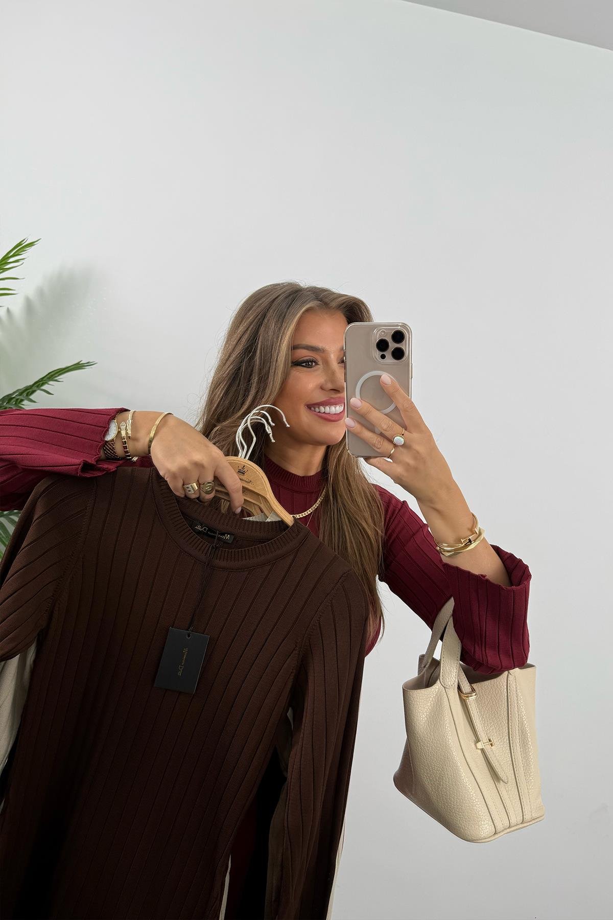 Massi Model Lüx Kalite Merserize Triko Elbise Acı Kahve