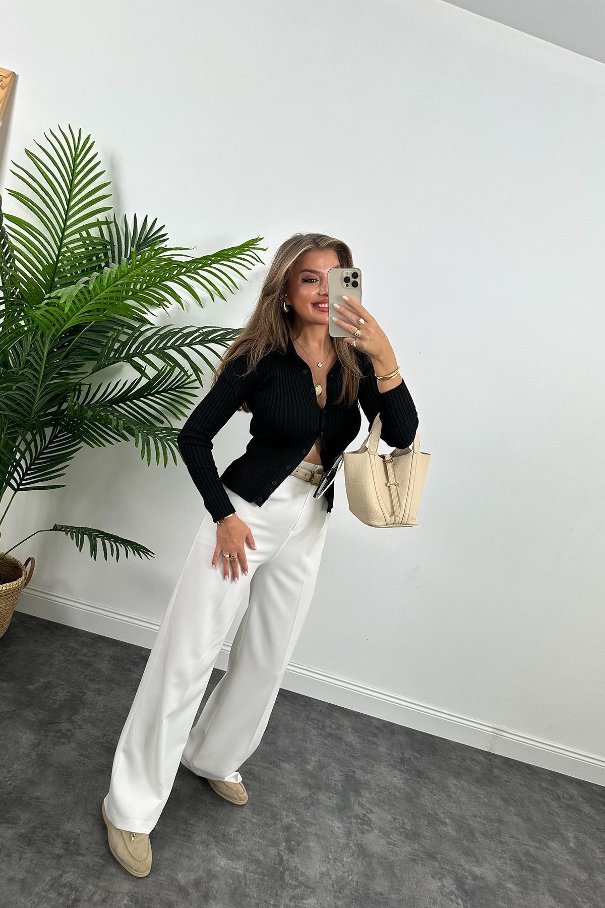 Massi Model Polo Yaka Tam Boy Düğmeli Elit Triko Siyah