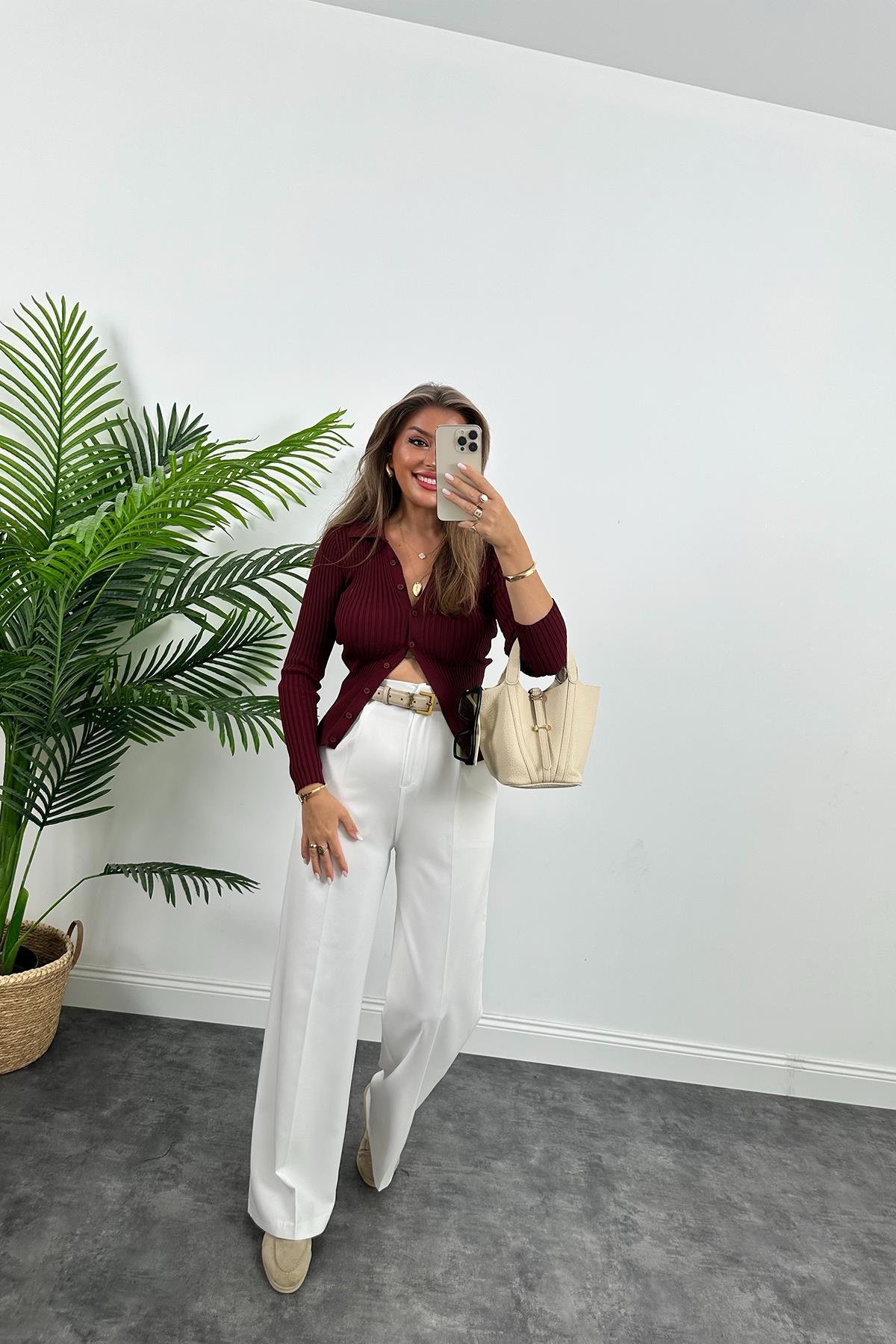 Massi Model Polo Yaka Tam Boy Düğmeli Elit Triko Bordo