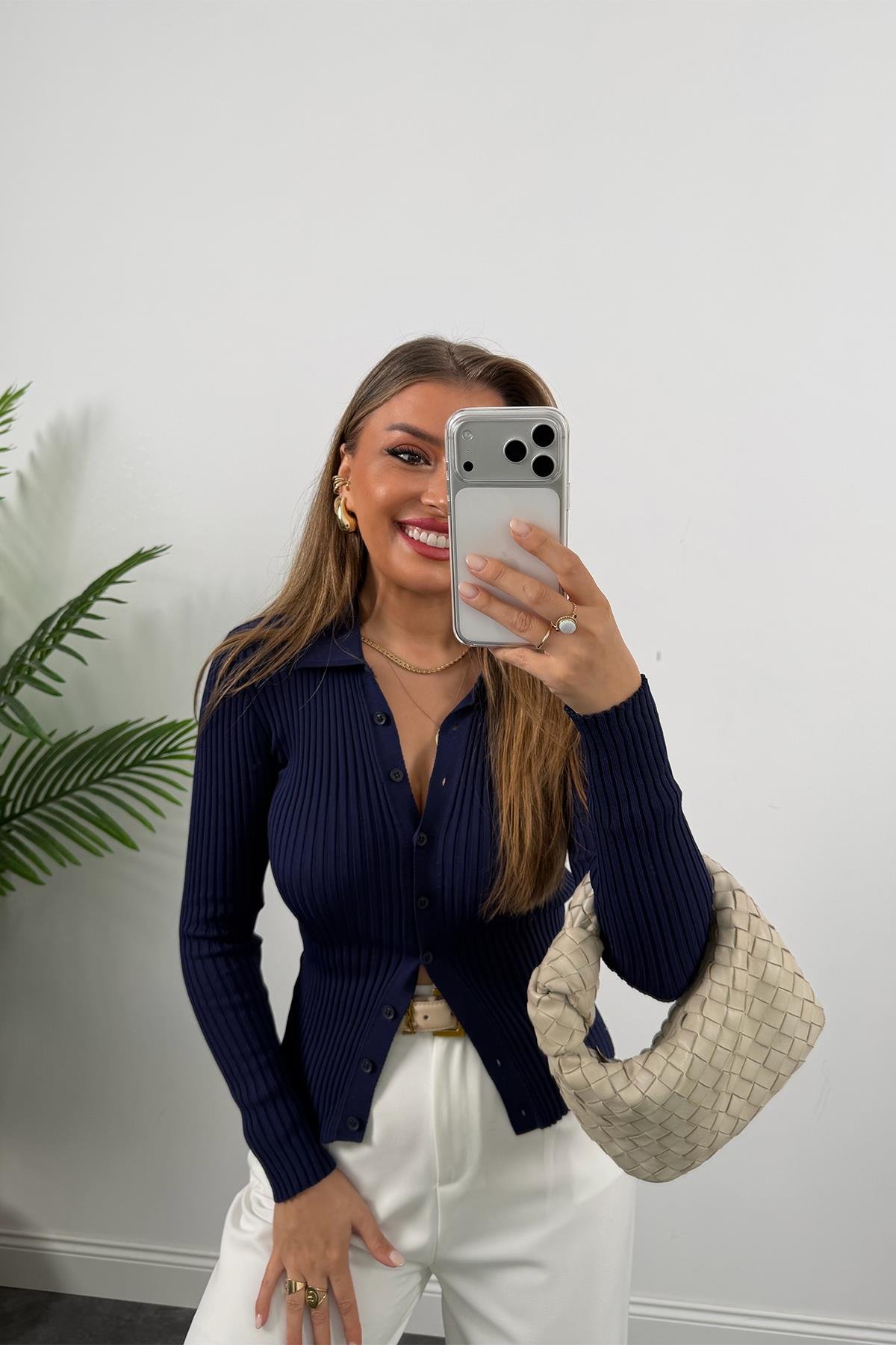 Massi Model Polo Yaka Tam Boy Düğmeli Elit Triko Lacivert