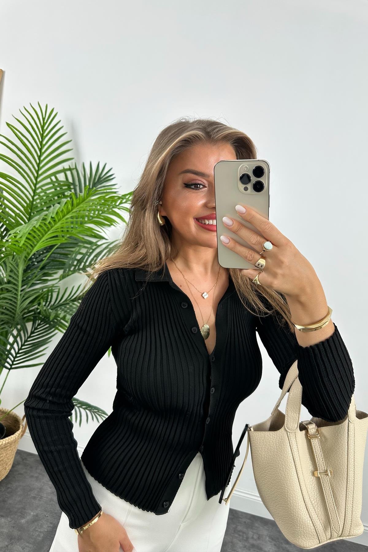 Massi Model Polo Yaka Tam Boy Düğmeli Elit Triko Siyah