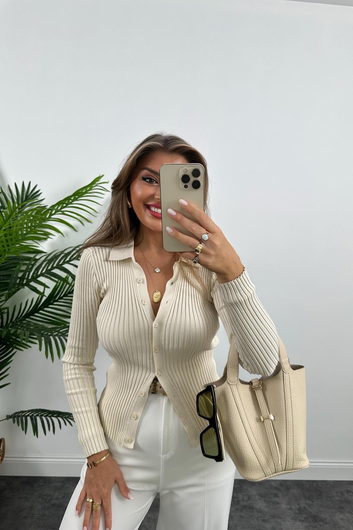 Massi Model Polo Yaka Tam Boy Düğmeli Elit Triko Taş