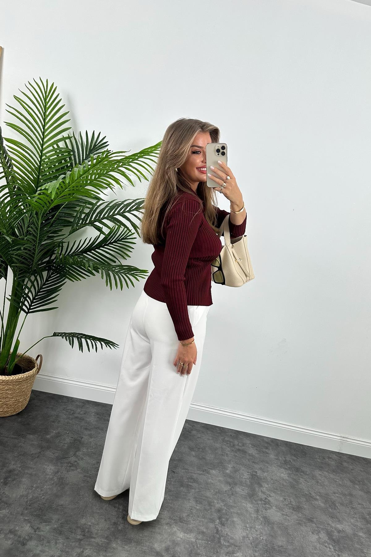 Massi Model Polo Yaka Tam Boy Düğmeli Elit Triko Bordo