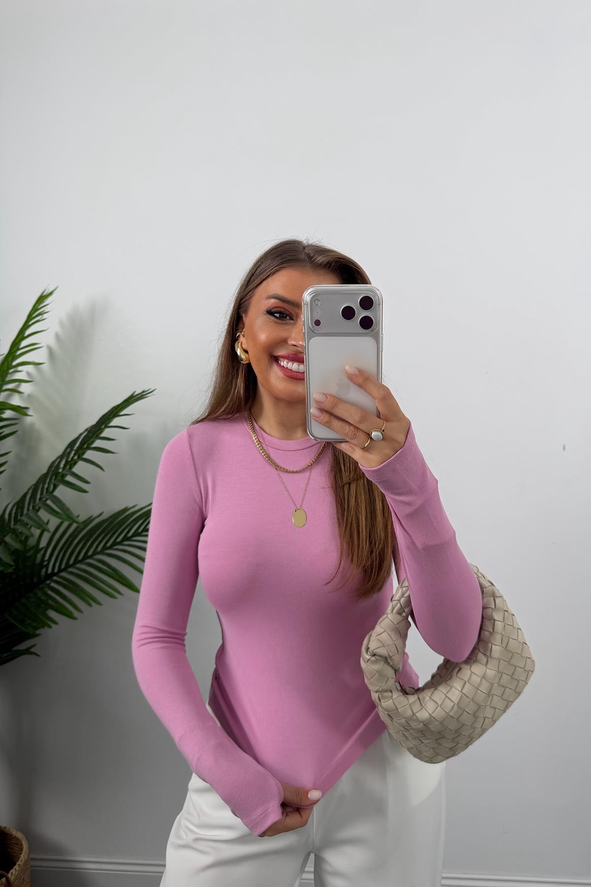 Massi Model Tam Pamuklu Soft Touch Likralı Basic Body Pembe