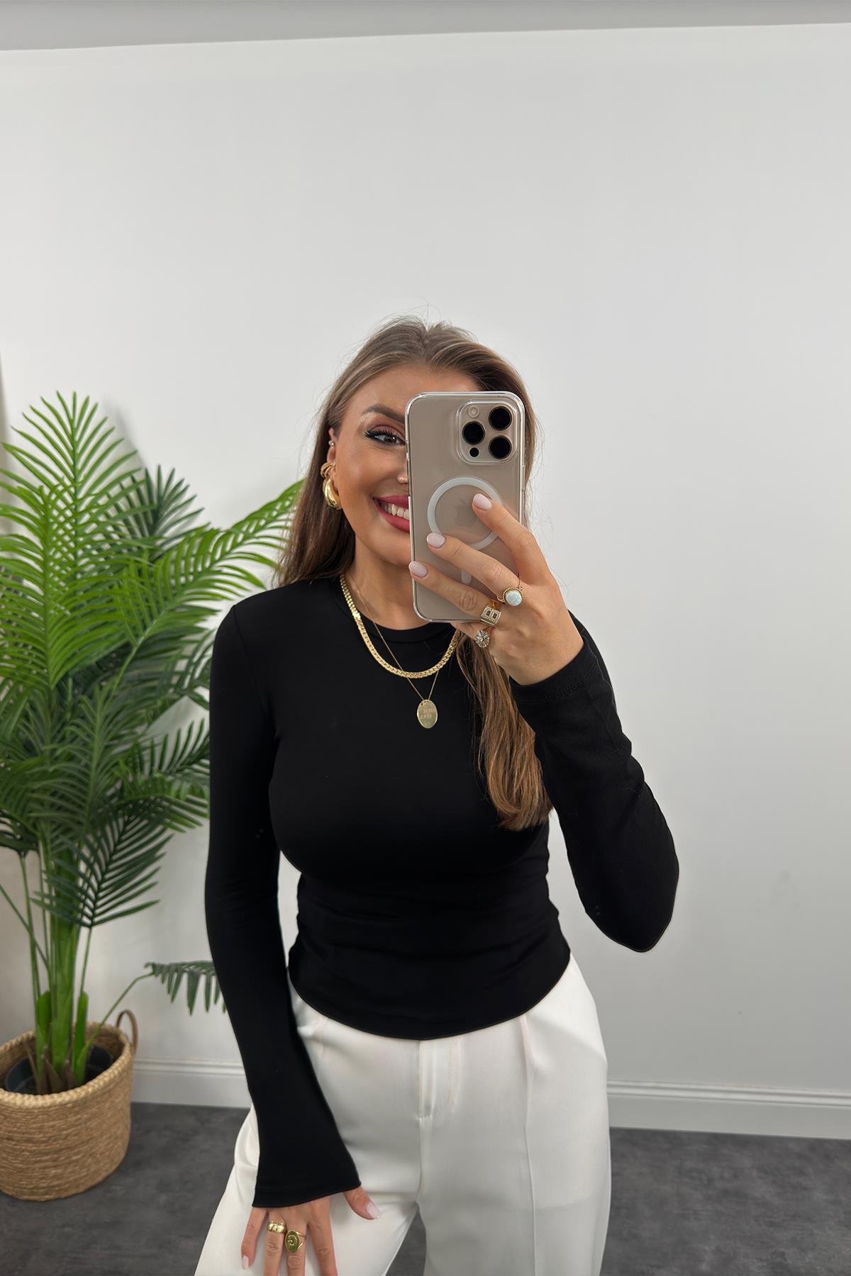 Massi Model Tam Pamuklu Soft Touch Likralı Basic Body Siyah