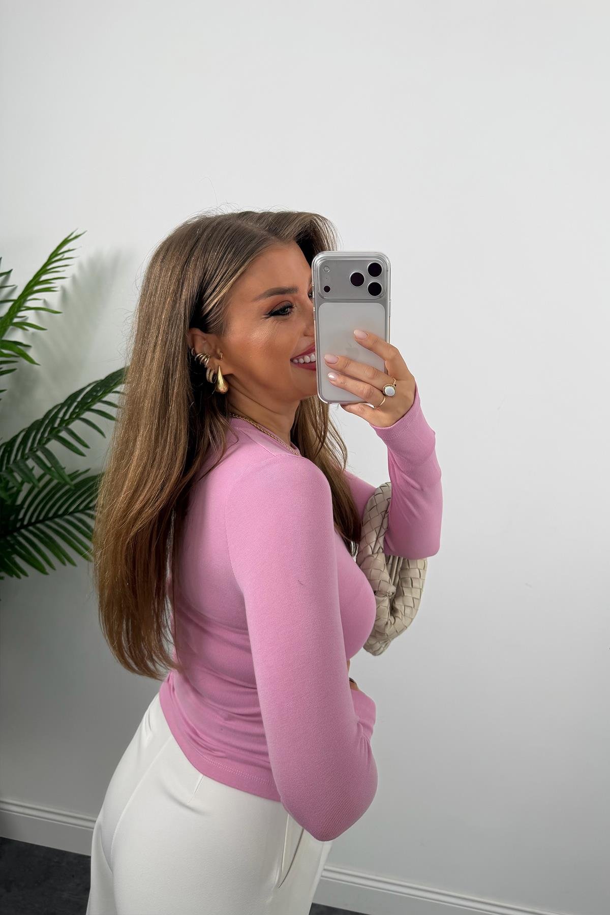 Massi Model Tam Pamuklu Soft Touch Likralı Basic Body Pembe