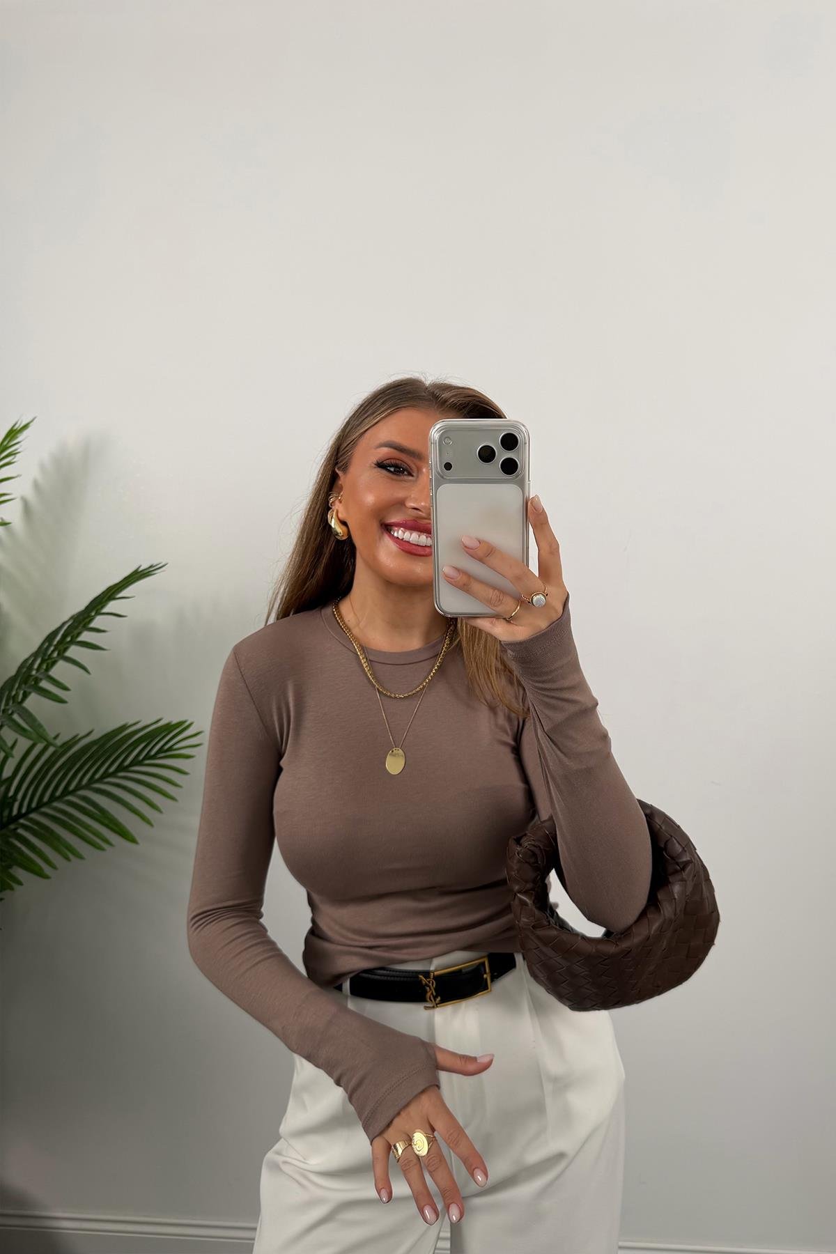 Massi Model Tam Pamuklu Soft Touch Likralı Basic Body Vizon