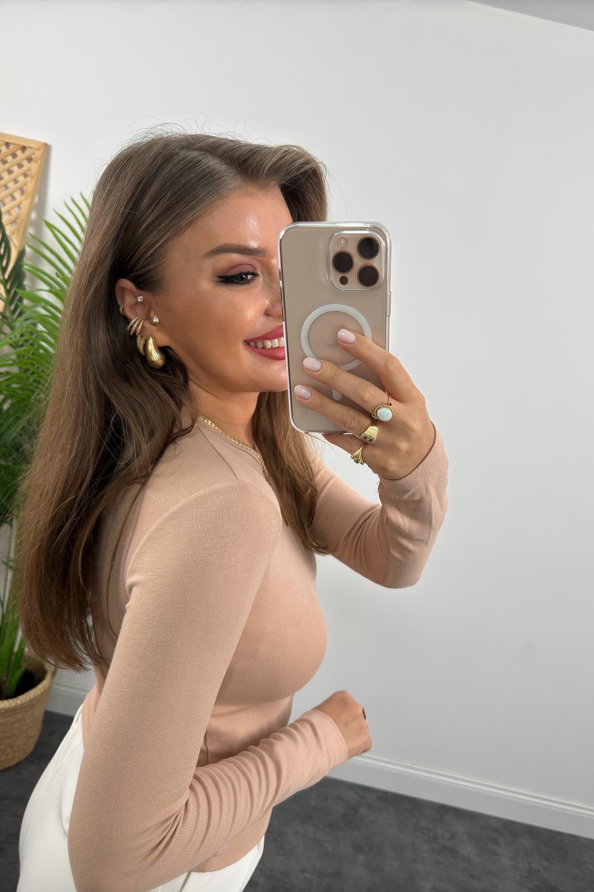Massi Model Tam Pamuklu Soft Touch Likralı Basic Body Bej