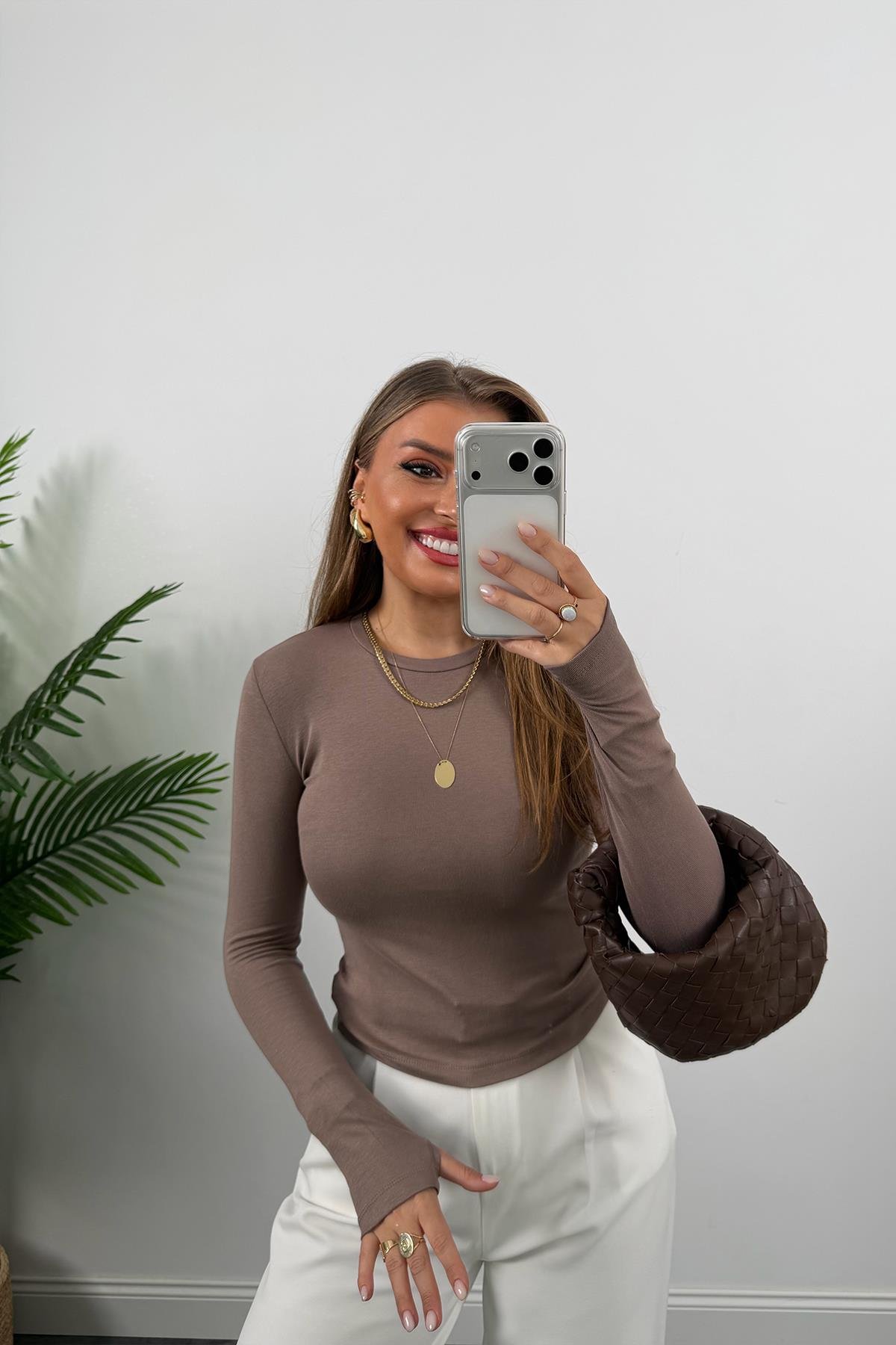 Massi Model Tam Pamuklu Soft Touch Likralı Basic Body Vizon