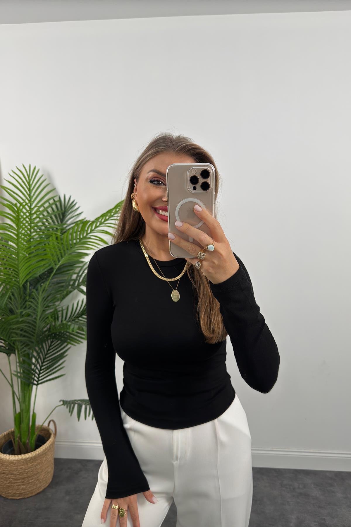 Massi Model Tam Pamuklu Soft Touch Likralı Basic Body Siyah