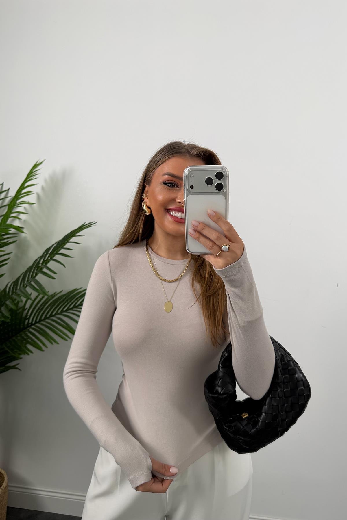 Massi Model Tam Pamuklu Soft Touch Likralı Basic Body Taş