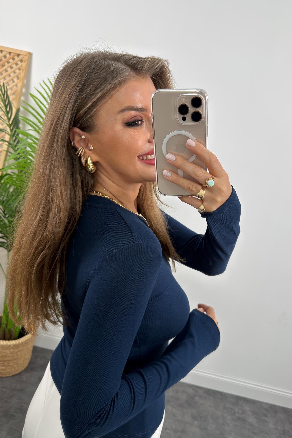 Massi Model Tam Pamuklu Soft Touch Likralı Basic Body Lacivert